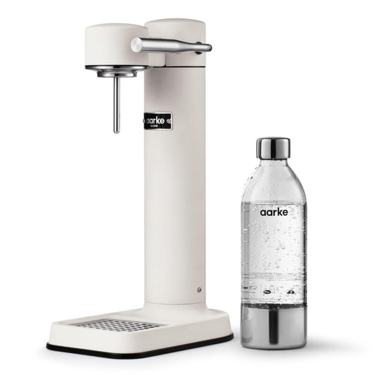 Aarke Carbonator 3, stainless steel sparkling water maker in a modern matt white finish with BPA-free 1L PET bottle, sparkling water maker for tap water, compatible with 60L CO2 cylinders - AAC3-Matte