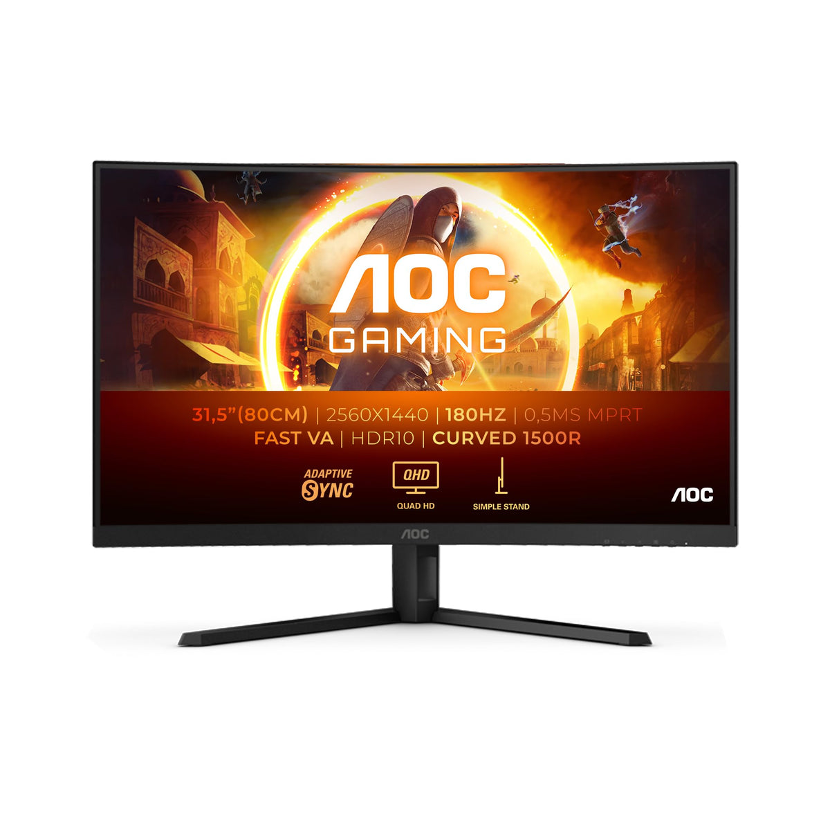 AOC CQ32G4VE 32-Inch Curved, WQHD Gaming Monitor, 180Hz, Fast VA Panel, 1ms GtG, HDR10, FreeSync, (2560x1440 HDMI 2X 2.0 DP 1x 1.4) Black