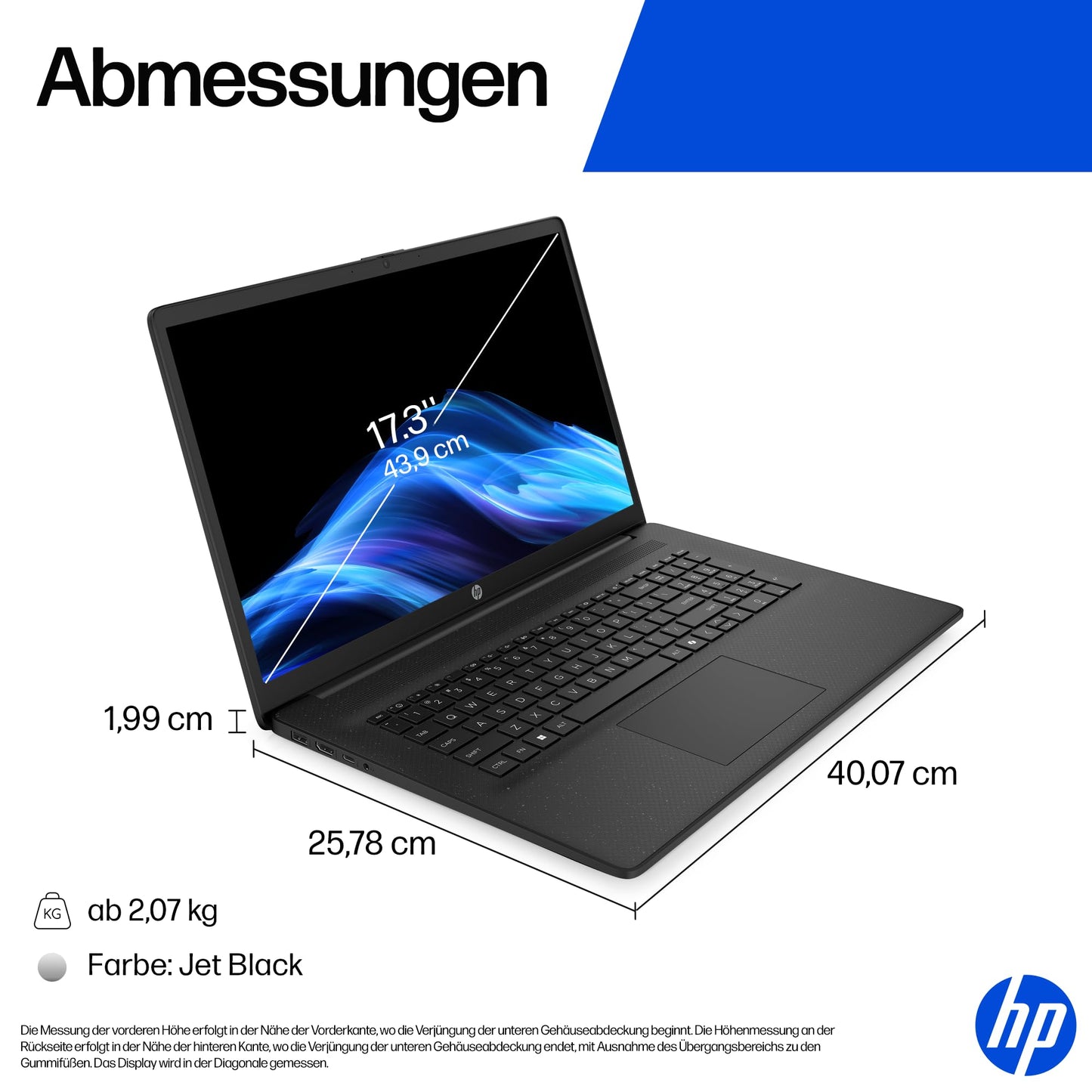 HP laptop with 17.3" FHD display, AMD Ryzen 5 7520U, 8 GB DDR5 RAM, 512 GB SSD, AMD Radeon graphics, Windows 11, QWERTZ, black incl. 25 GB Dropbox storage for 12 months - BZ8R7EA#ABD