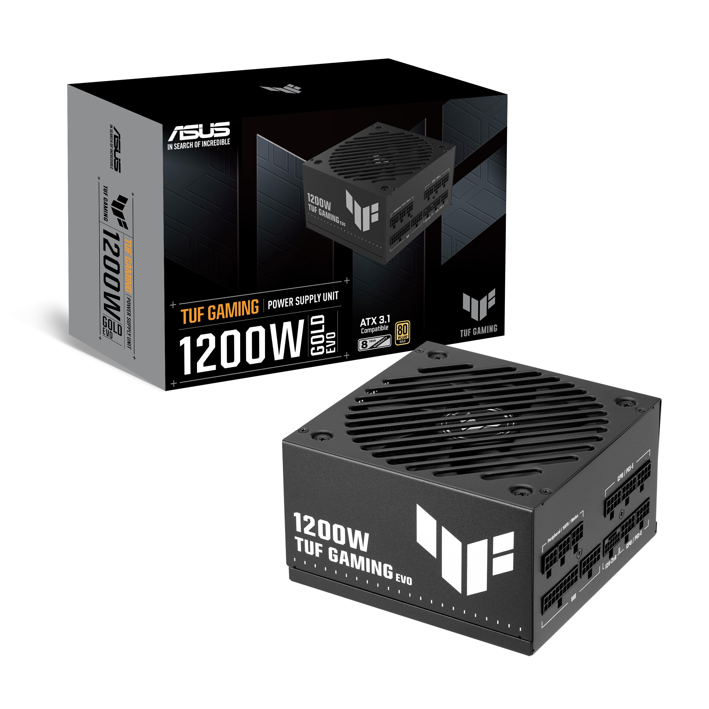 ASUS TUF Gaming 1200W Gold EVO (80 Plus and Cybenetics Gold Certified, Fully Modular ATX Power Supply, ATX 3.1, PCIe 5.1, 12V 2x6 Cable, 8 Year Warranty, Military Grade Components) - ZHANGJIN