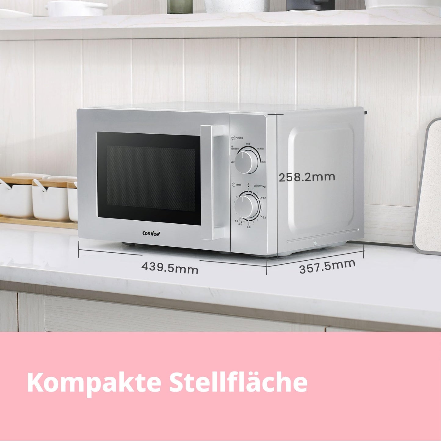 Comfee CMSN 20 si microwave/solo microwave with 5 power levels/interior lighting/easy defrost/360° turntable/two rotary controls/20L/700W/silver