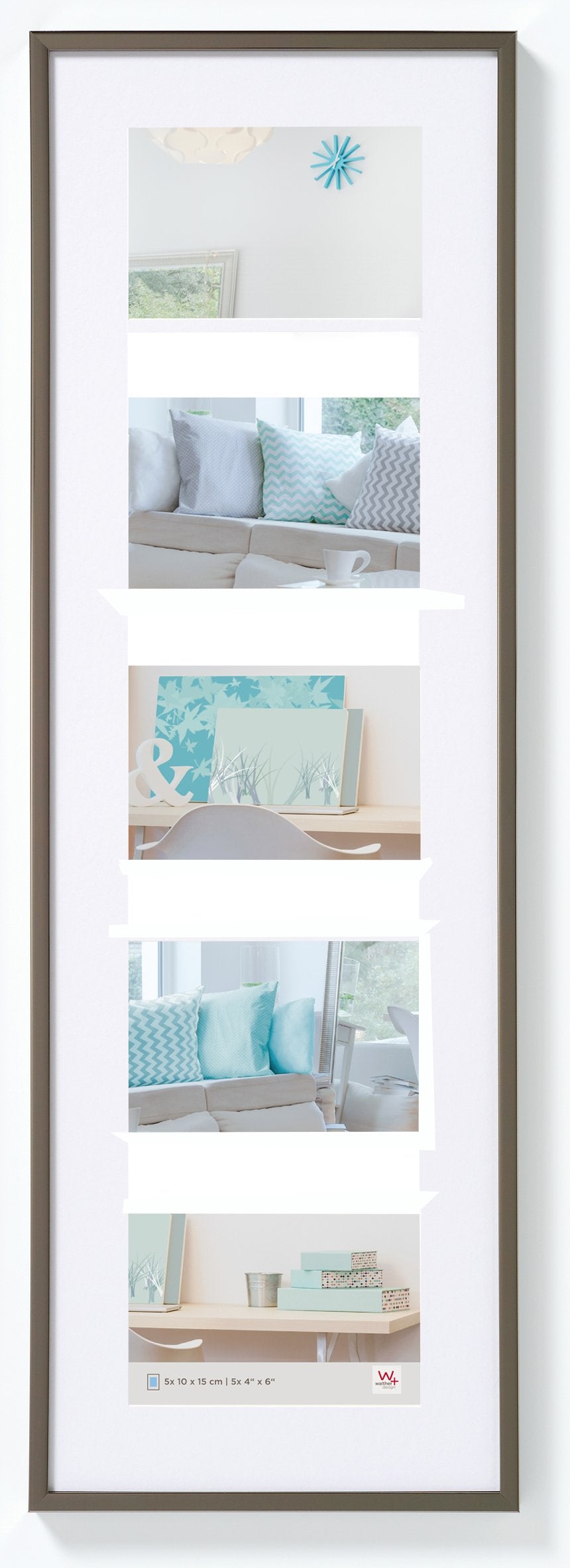 walther design picture frame steel 5X 10x15 cm gallery with passe-partout, New Lifestyle plastic frame KV515D