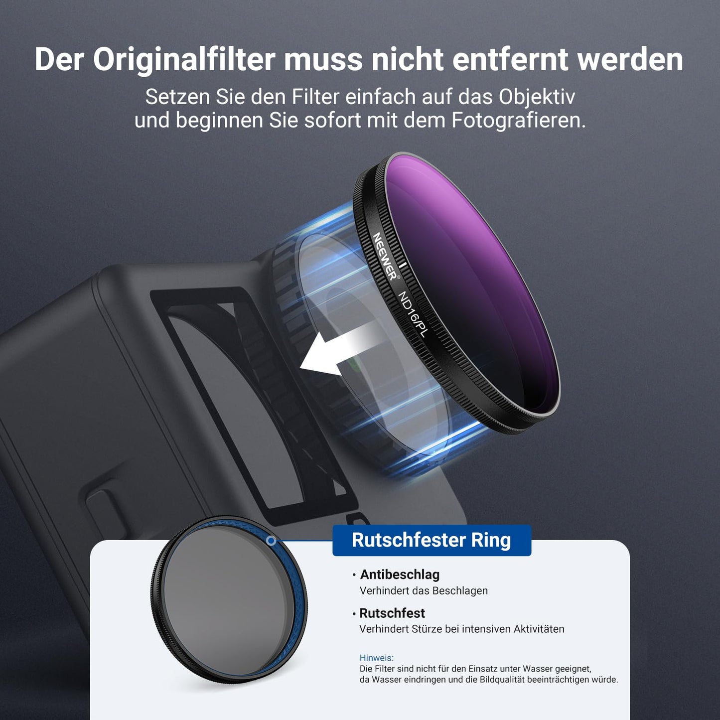 NEEWER ND/PL Filter Set Compatible with DJI Osmo Action 6 only, ND8/PL+ND16/PL+ND32/PL+ND64/PL Polarizing Filter Gray Filter CPL Lens Filter, Multi-Coated HD Action Cam Photography Accessories, FL-B3