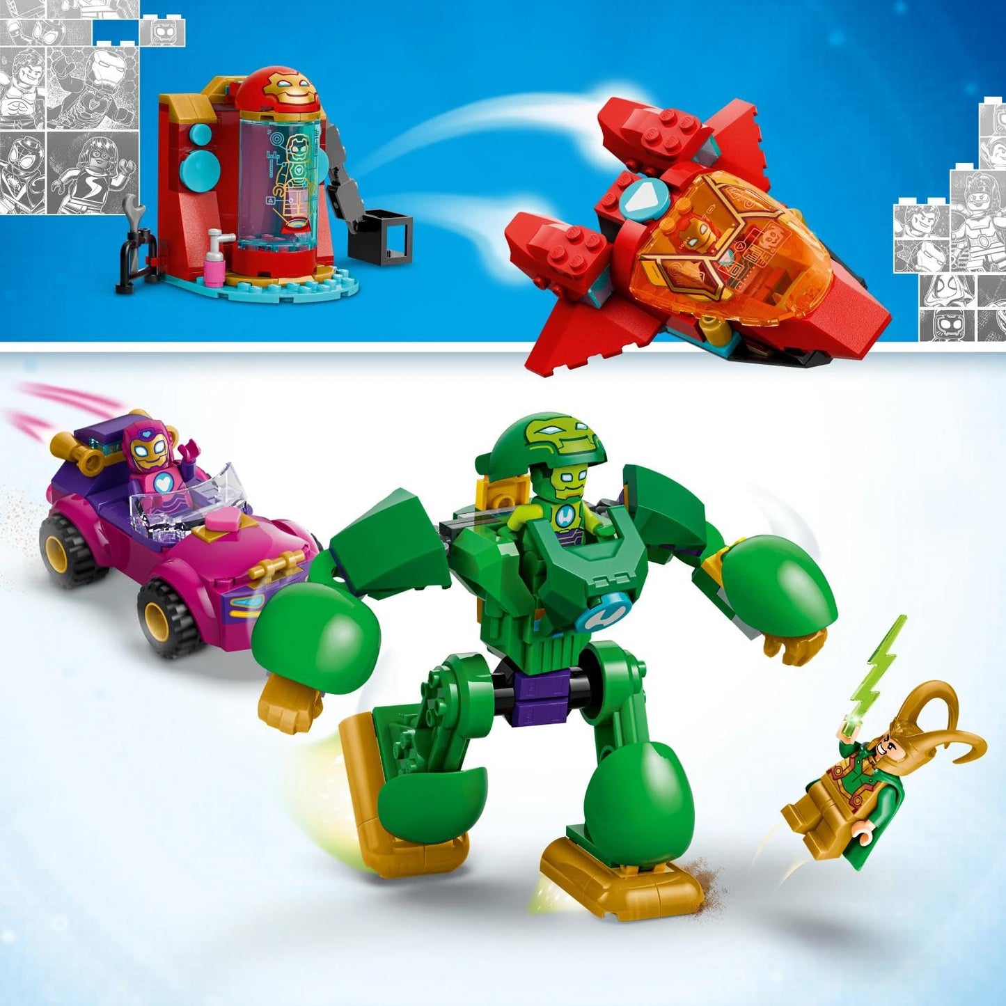 LEGO ǀ Marvel Iron Man and his fantastic friends Loki vs. Team Iron Man - superhero toy with car, plane, mech figure & 4 minifigures - gift for boys aged 4 and up & fans - 11211