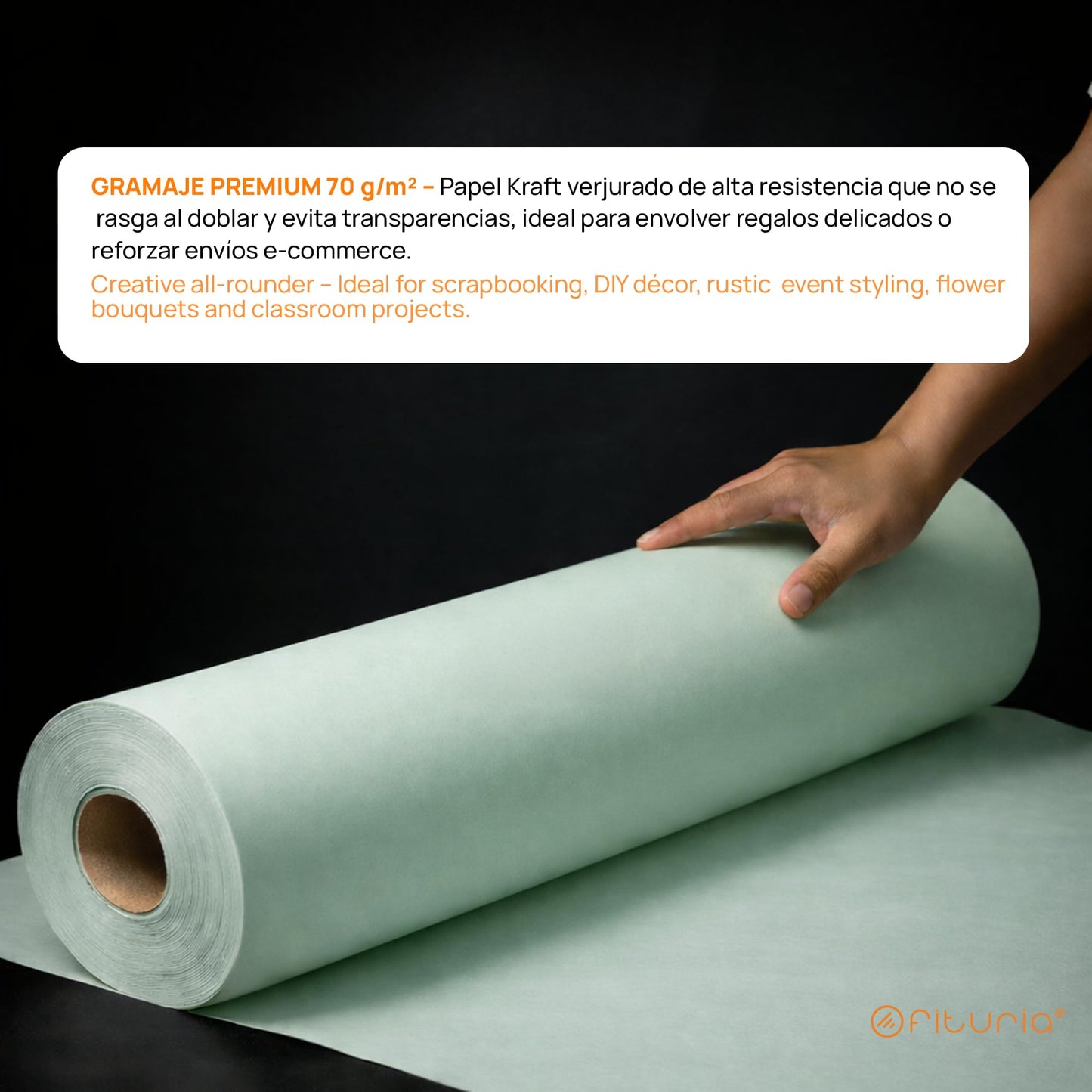 OFITURIA Kraft Paper Green Pastel - Roll 0.70 × 2 m - 6 Rolls - Wrapping Paper and Packaging Paper - Craft Paper for DIY, Decoration and Sewing Patterns - Tear-Resistant and Easy to Cut - COM620-parent2