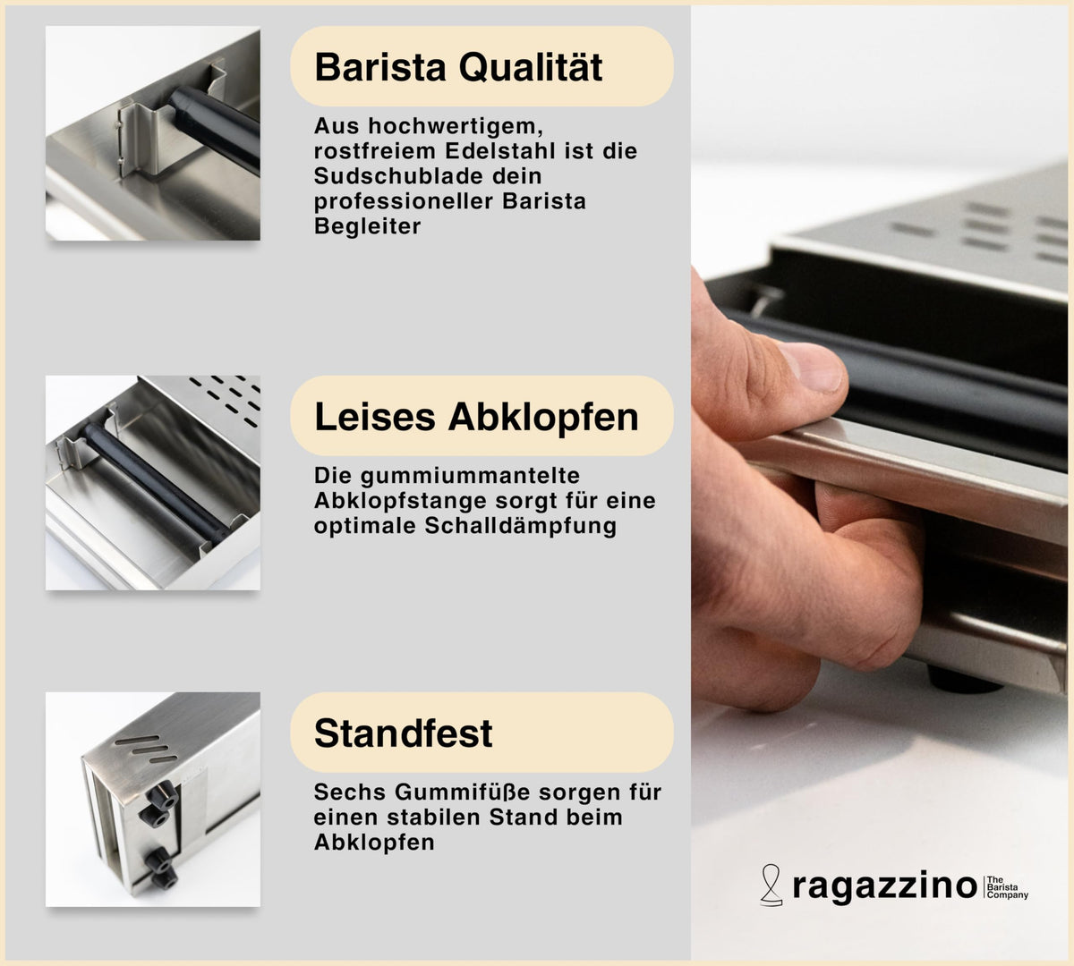 ragazzino stainless steel tapping container | 280x180x64mm - B09NL8L136