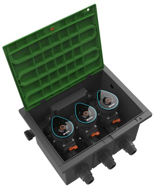 Gardena valve box 9 V Bluetooth set: floor installation box for underground installation of battery-operated irrigation valves, programmable via app (1286-20) - 01286-20
