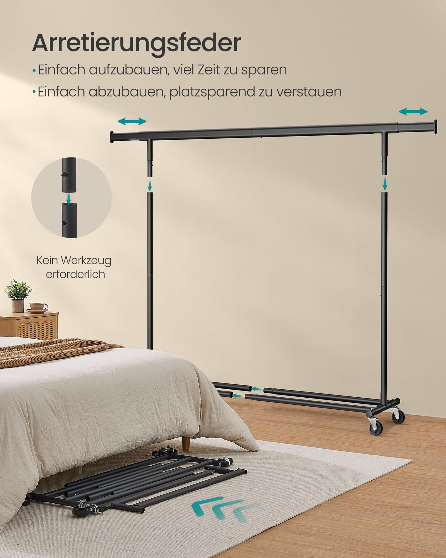 SONGMICS clothes rack on wheels, heavy-duty coat rack, extendable clothes rail, loads up to 150 kg, easy assembly, transportable, black HSR175B01 - UHSR175B01