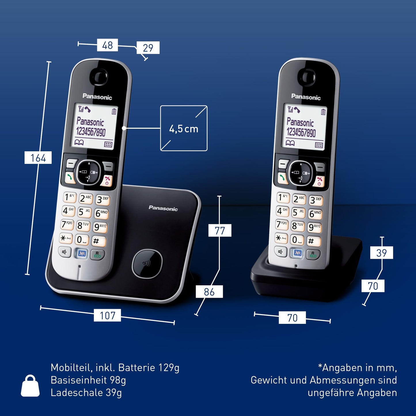 Panasonic KX-TG6812GB DECT cordless telephone Duo without answering machine (low radiation, eco mode, gap telephone, landline, call barring) black