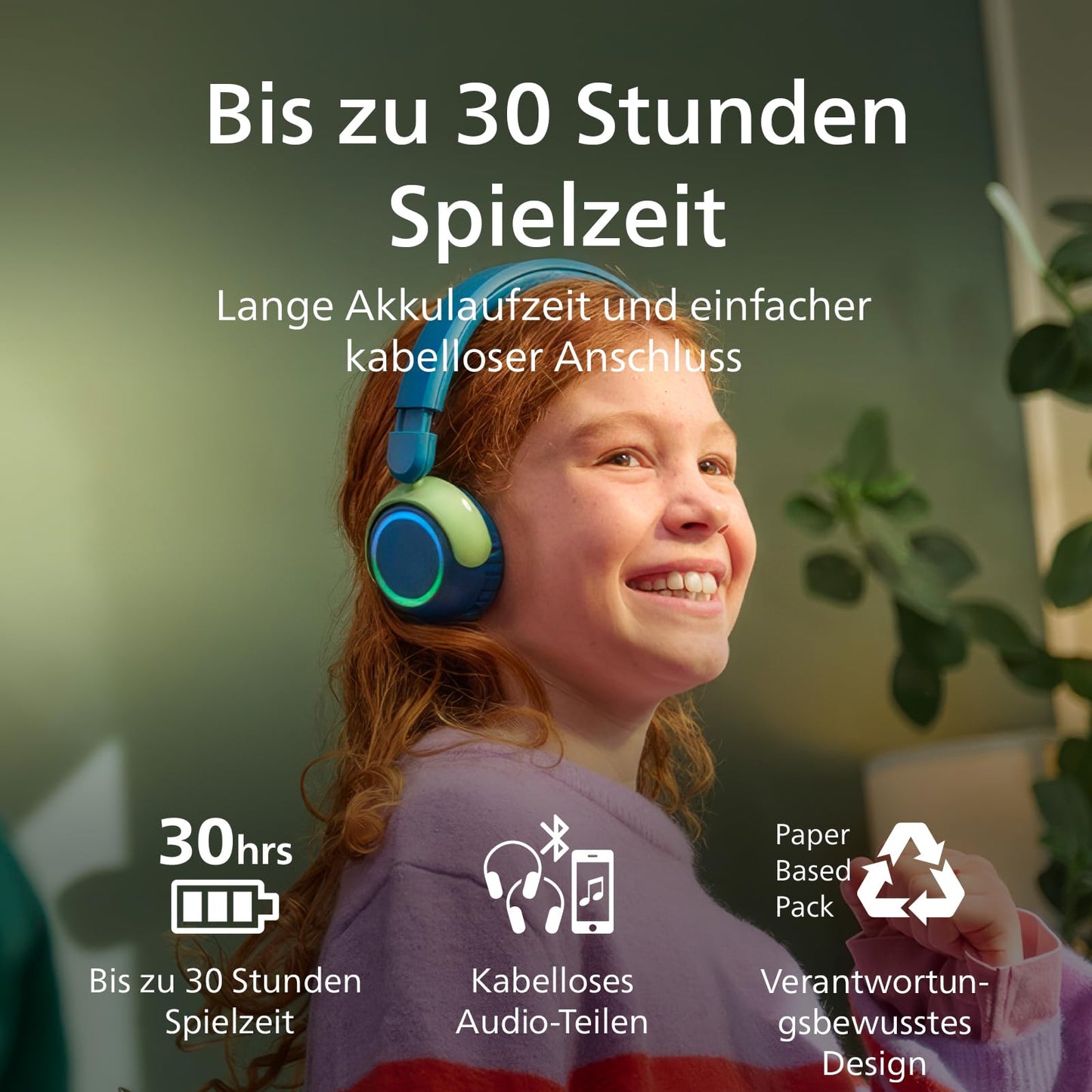 PHILIPS TAK4200CT 4200 Series Wireless Over-Ear Headphones for Kids, Volume Limited, Audio Sharing, 3.5mm and USB-C Cable Included - Crystal Teal - TAK4200CT/00