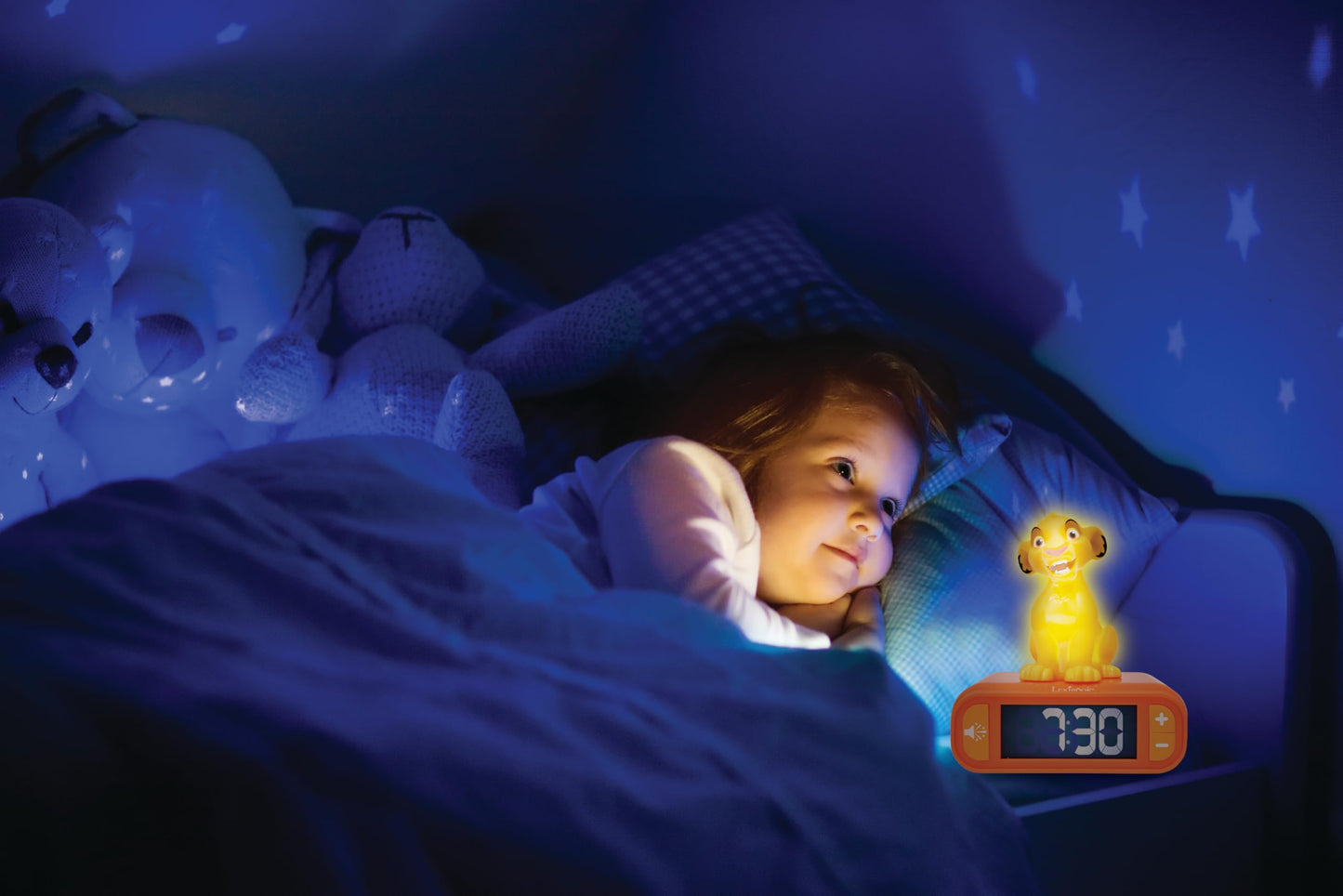 Lexibook, Disney The Lion King, Simba Night Light Alarm Clock, Sounds and Melodies, LCD Screen with Backlight, Lighting, Snooze Function, Yellow/Orange, RL800AN