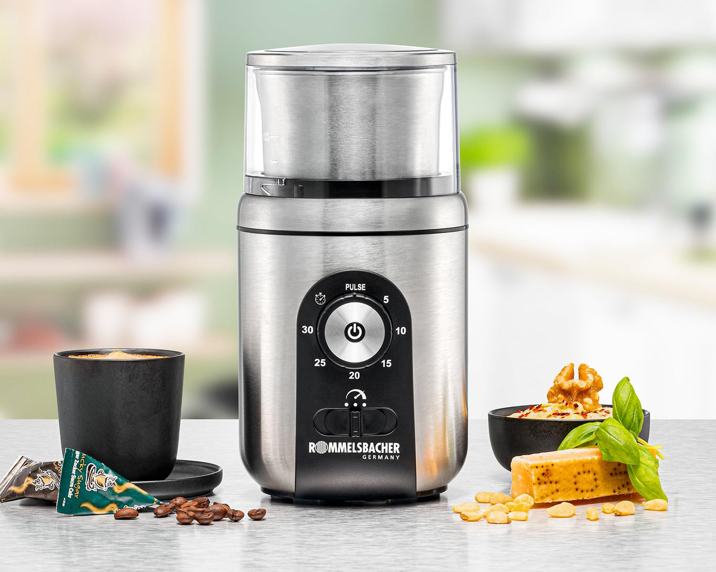 ROMMELSBACHER spice and coffee grinder EGK 250, 2 stainless steel containers with impact knife and special knife, capacity 70 g, grinding level can be selected over the grinding time, also for pesto, spices, nuts, sugar