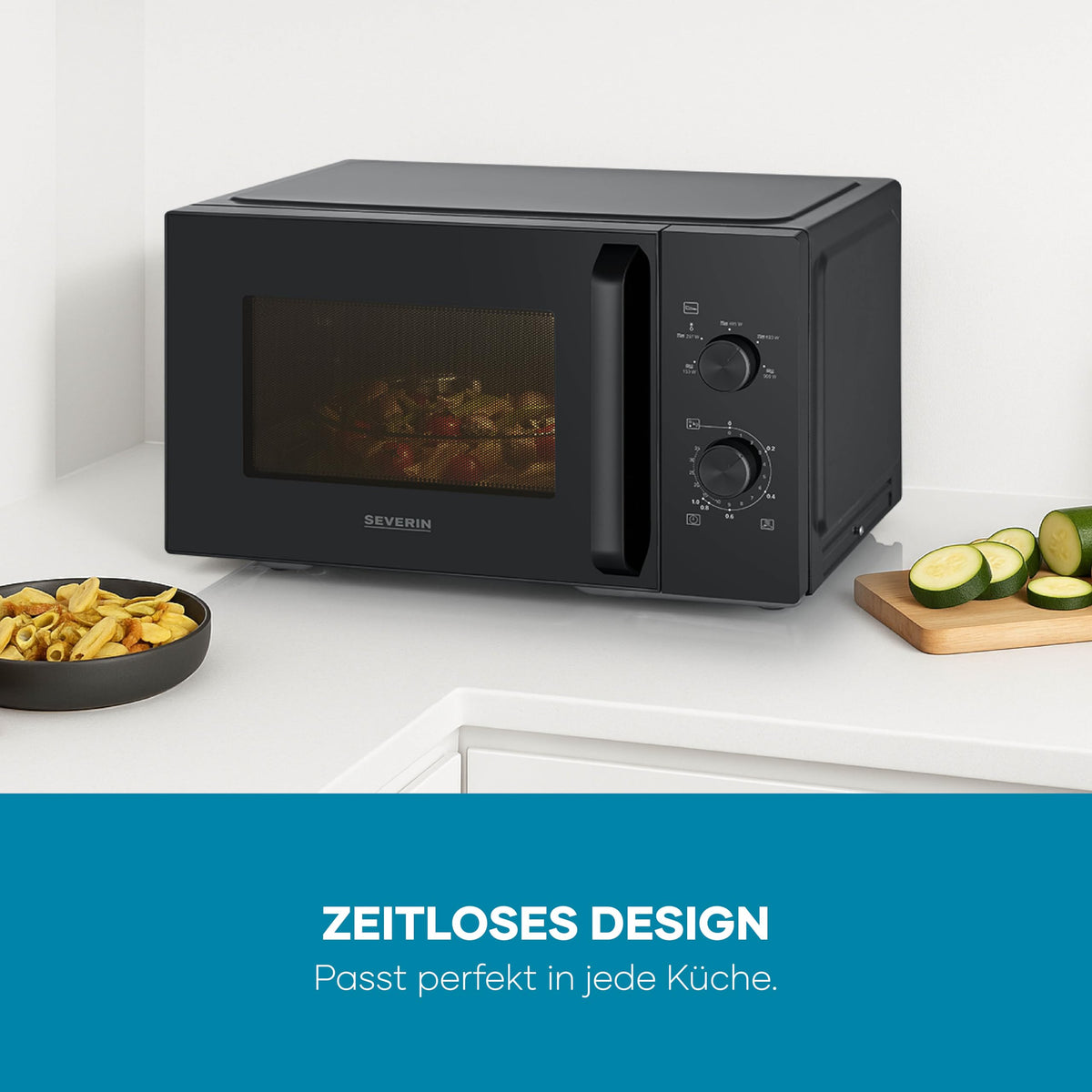 Severin Solo Microwave, for defrosting and heating, XXL interior, 28 L, microwave device with removable glass turntable, 5 power levels, 35-minute timer, 900 W, black, MW 7796