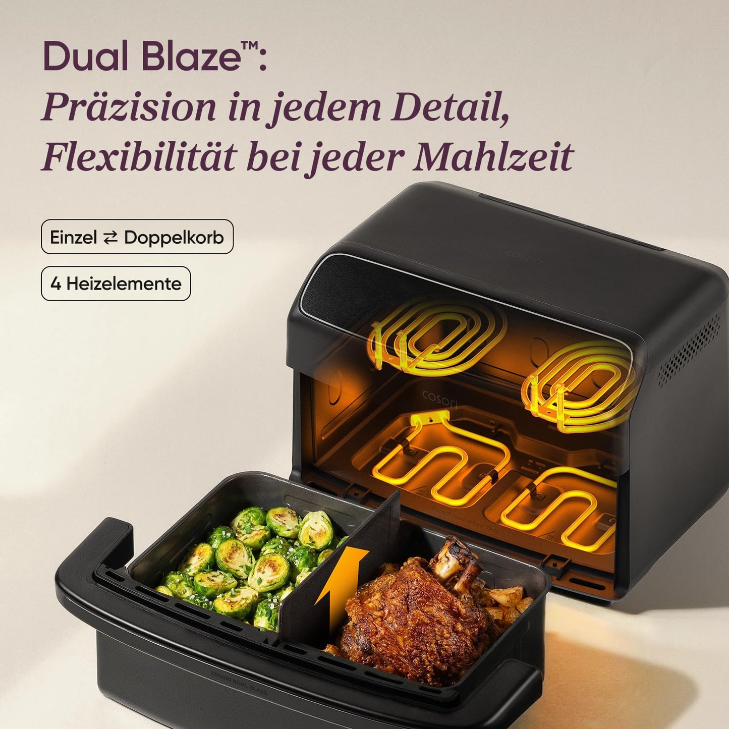 COSORI Airfryer, hot air fryer 2 chambers ceramic coating, Dual Blaze Twinfry Compact with 4 heating tubes, 8.6L flexible chambers, black, TF801 - CAF-TF801-AEU
