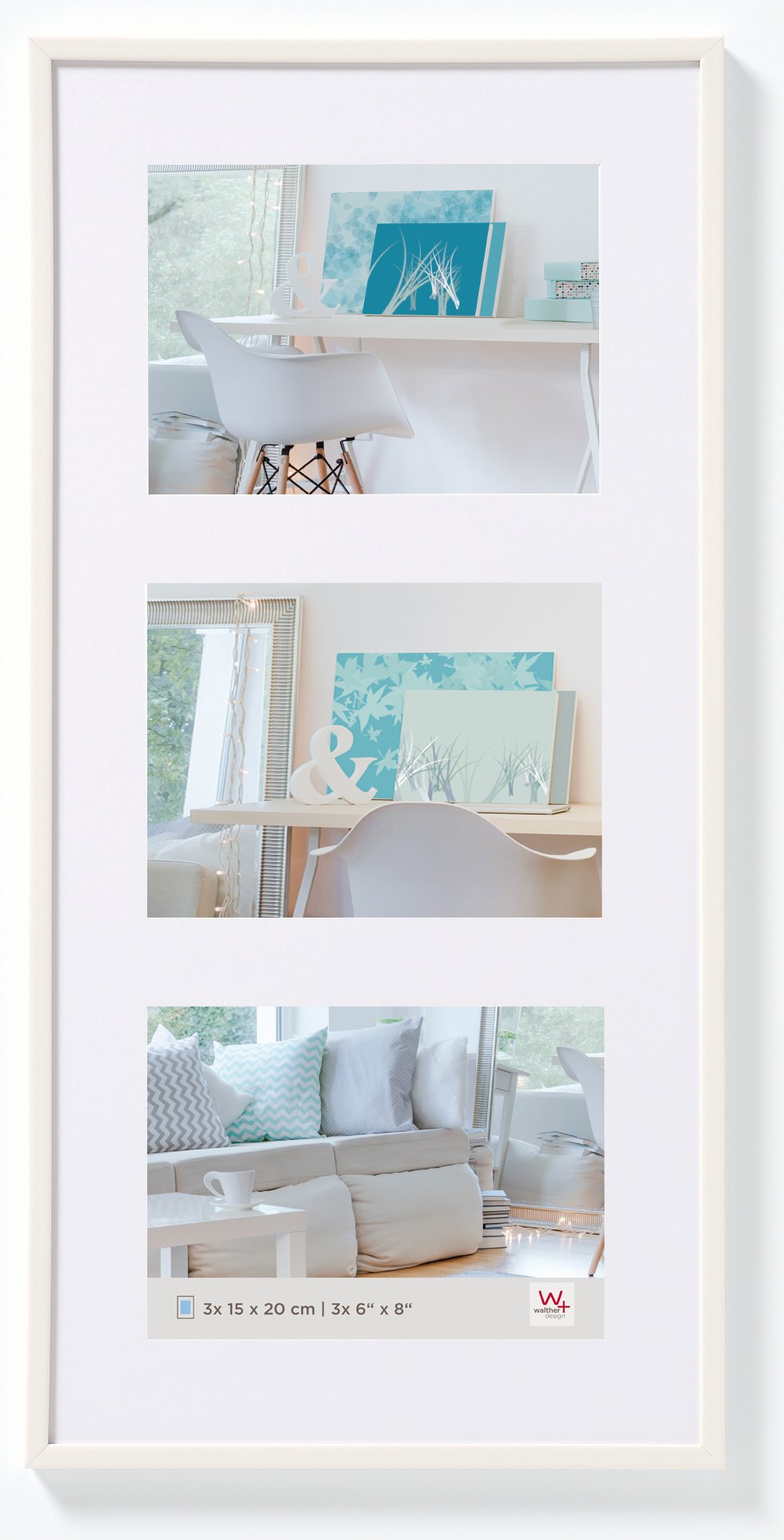 walther design picture frame white 3x 15x20 cm gallery with passe-partout, New Lifestyle plastic frame KV320W