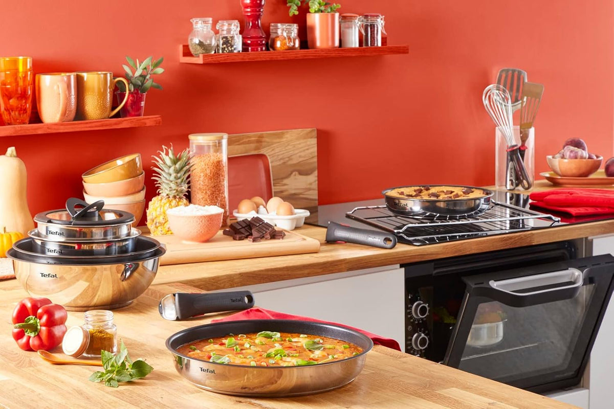 Tefal Ingenio Emotion 3-piece frying pan set 22/26/28 cm + 2 saucepans 16/18 cm + removable handle + 2 accessories, induction compatible, non-stick, dishwasher safe and oven safe. - L8968S04
