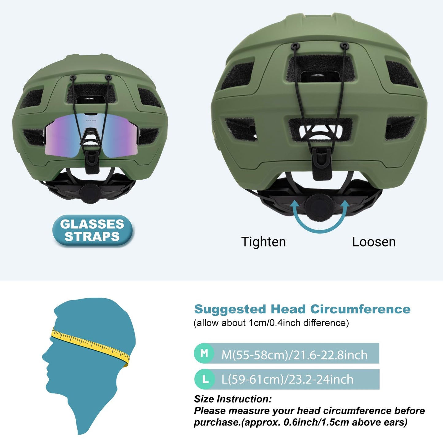 Favoto Road Bike Helmet Mountain Bike with Peak Lightweight - Double Technology Inmould MTB Helmet for Men Women Bicycle Helmet M (54-58cm) Army Green - B025