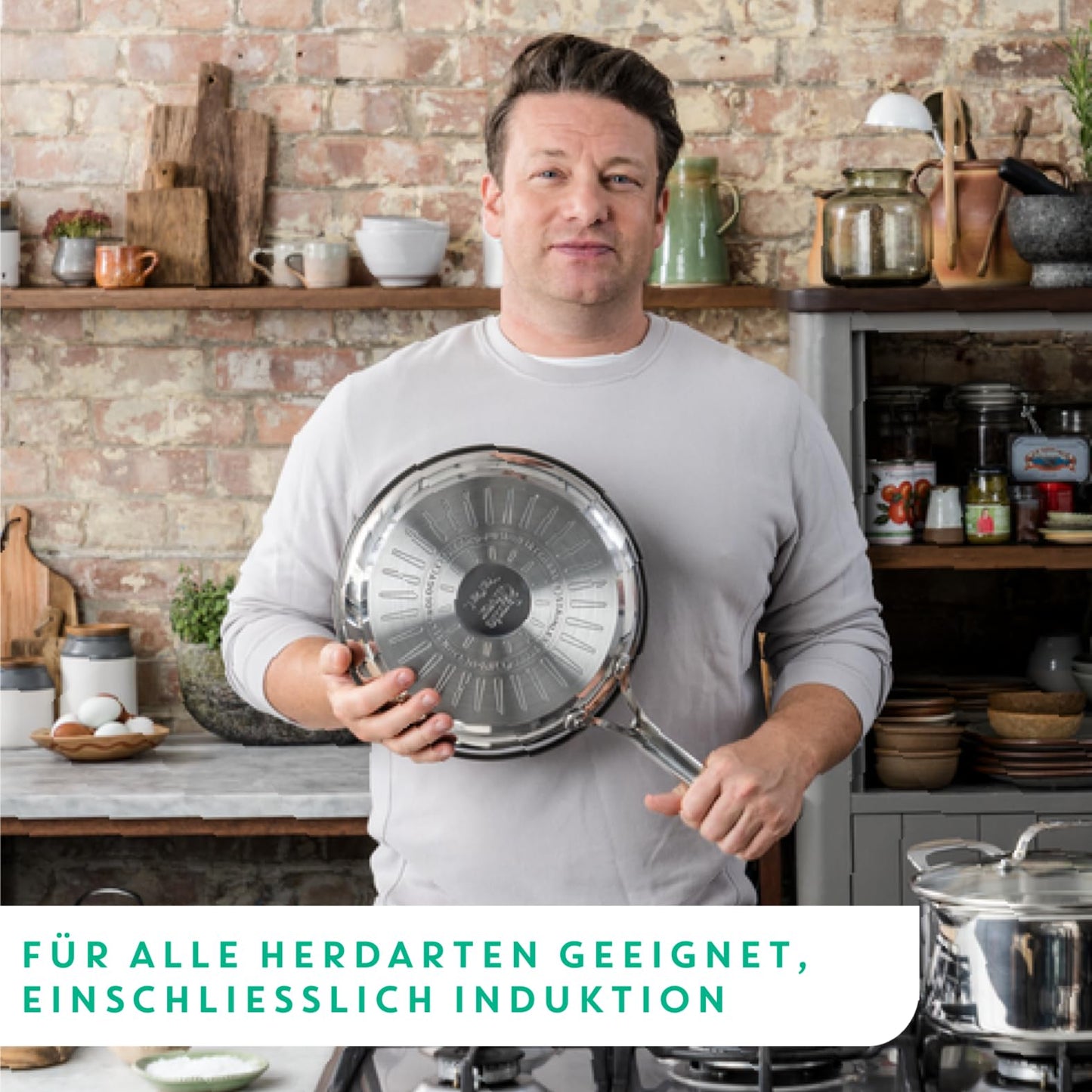 Tefal Jamie Oliver Cook's Direct On pan set 24/28 cm, induction frying pan, non-stick, oven-safe, suitable for all types of stoves, riveted handle, E304S244