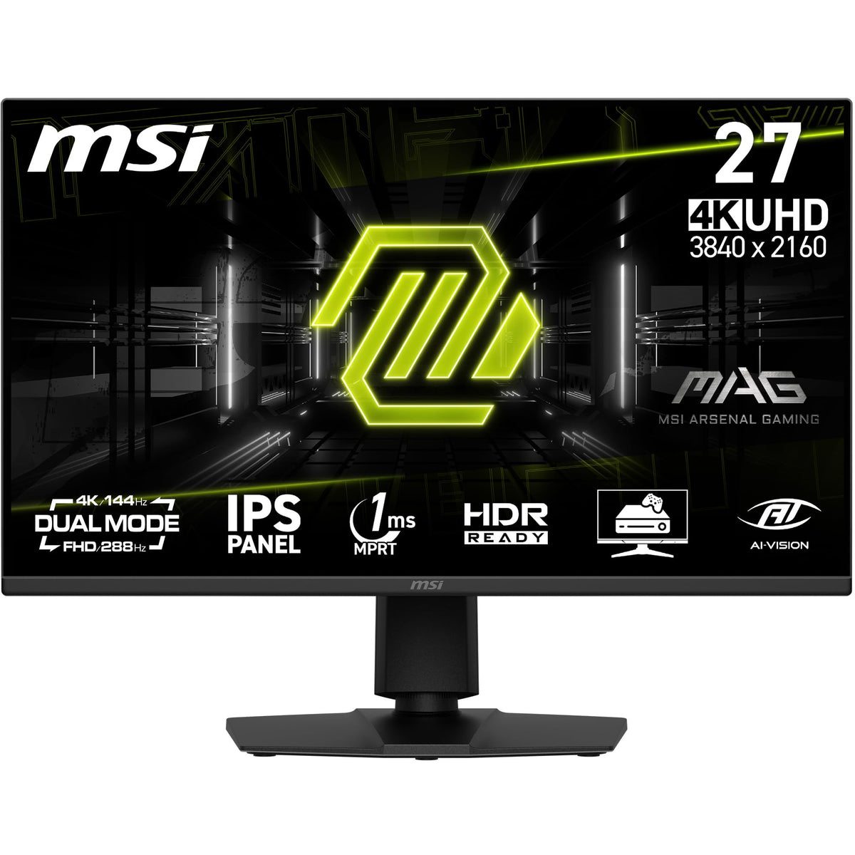 MSI MAG 275UPDA E14 Monitor de gaming de 27 inch 4K UHD, 3840 x 2160 IPS, 288 Hz, 1 ms, compatibil HDR, AMD FreeSync Premium, protecție pentru ochi, Dual-Mode, HDMI 2.1, DP 1.4a, fără ramă, negru - 4711377389532