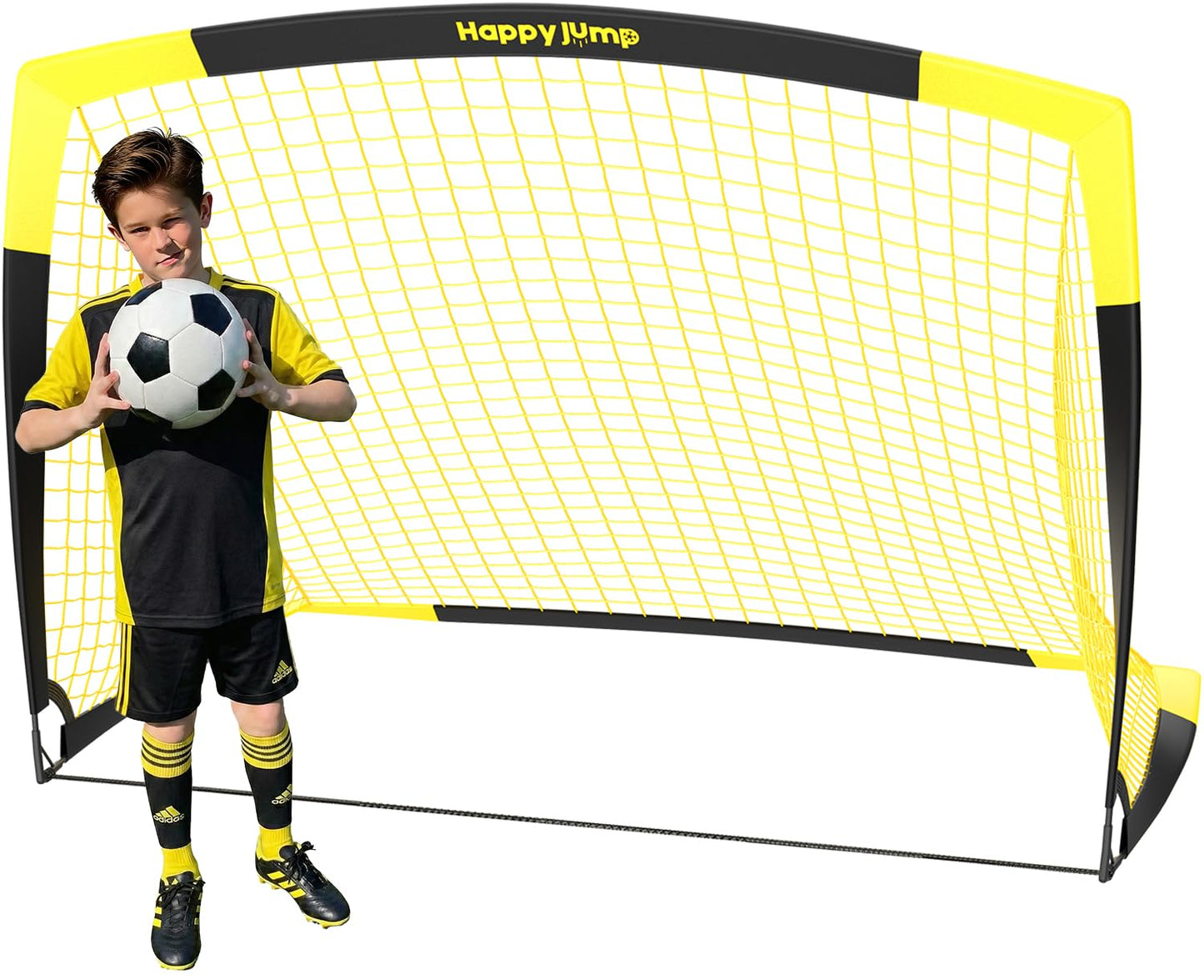 Happy Jump Pop-Up Football Goal - 152x110 cm, 1 Goal, Black Yellow | Foldable Fiberglass Goal for Kids & Adults | Ideal for gardens and parks - A220222BQ1