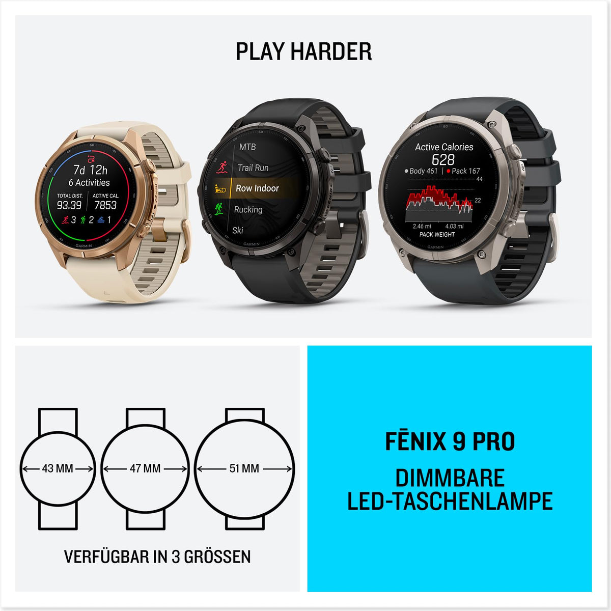 Garmin Fenix 9 Pro inReach, 51 mm, GPS-Multisport-Smartwatch, Titan - 010-04337-21