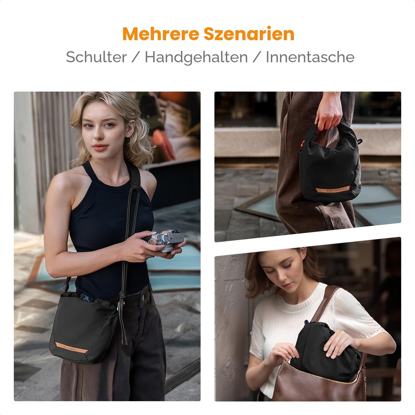 K&F CONCEPT Camera Bag, Fashionable Shoulder Bag, Portable Lightweight Camera Bag, Suitable for Small Liner Bag with Mirrorless Camera, Black - KF13.168V2