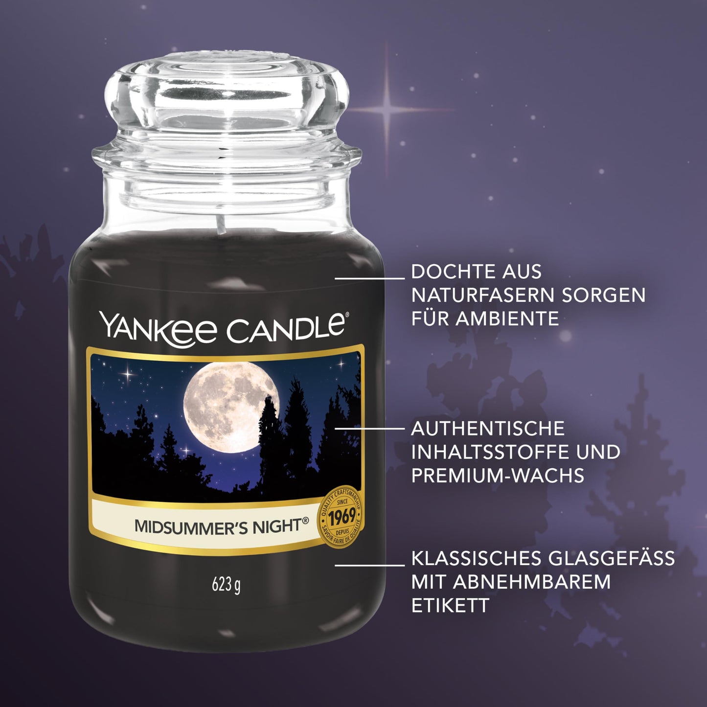 Yankee Candle scented candle in a glass (large) | Midsummer's Night | Candle with a long burning time of up to 150 hours Perfect gifts for women - 5038580000504