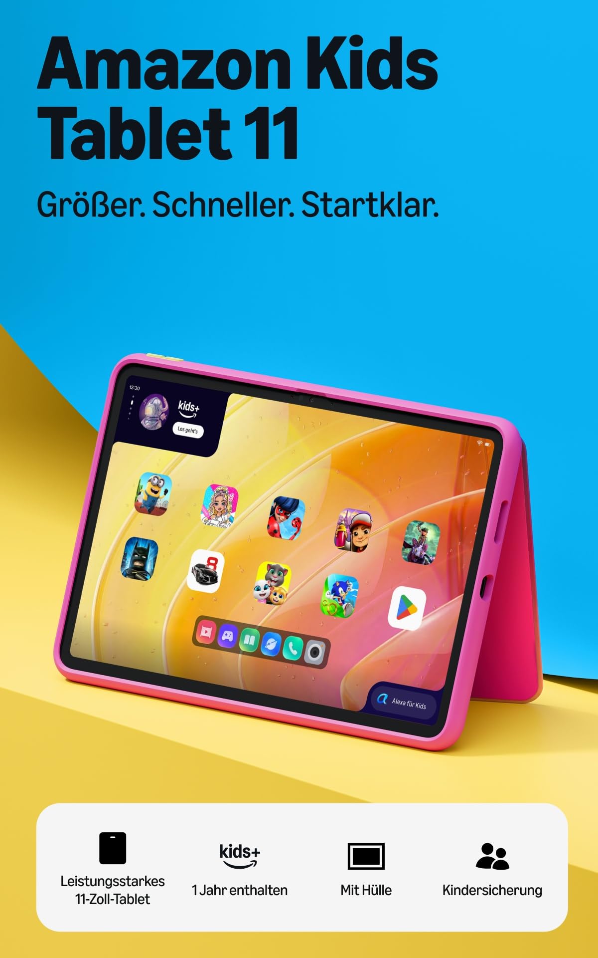 Amazon Kids Tablet 11 (latest Gen), suitable for ages 6 and up, 11-inch display with 2.5K resolution, all-day battery life, 1 year of Kids+ with videos, apps, games & books, including a slim case (Sunshine Barbie). - TR24E7
