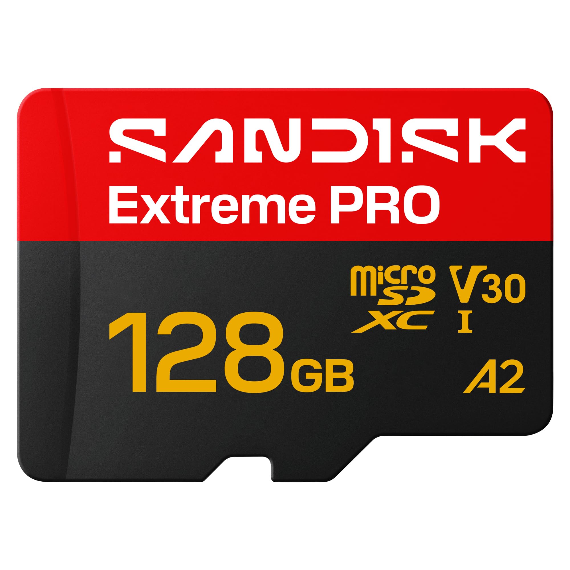 SANDISK Extreme PRO microSDXC 128GB, UHS-I Card + SD Adapter (up to 250 MB/s Read, up to 120 MB/s Write, 5K, 3K, 4K UHD, C10, V30, U3, A2) - SDSQXCJ-128G-GS6MA