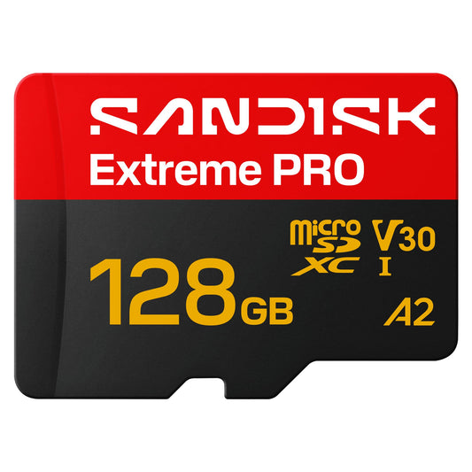 SANDISK Extreme PRO microSDXC 128GB, UHS-I Card + SD Adapter (up to 250 MB/s Read, up to 120 MB/s Write, 5K, 3K, 4K UHD, C10, V30, U3, A2) - SDSQXCJ-128G-GS6MA
