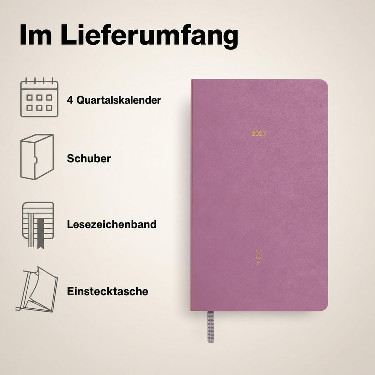 LEUCHTTURM1917 Quarterly Daily Calendar 2027 Dotted, Pocket (A6), Flexcover, Set of 4 (1 calendar per quarter), Shades of Rose, Calendar Overview 2027, 12-Month Planning, Moon Phases & International Holidays - 400373