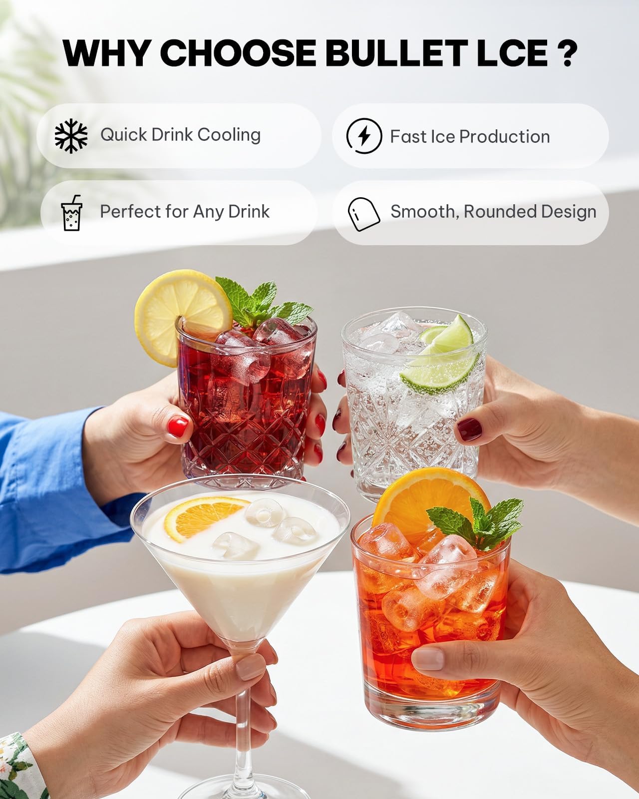 Silonn Ice Cube Machine with Handle Ice Cube Basket - Portable & Self-Cleaning, Mini Ice Maker 9 Ice Cubes/6 Min. 12 KG/Day, Simply Remove Ice Cubes and Use Anywhere - 21B3