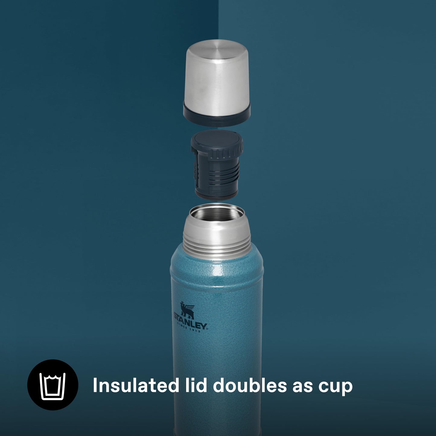 Stanley 1913 Classic Legendary Thermos Flask 0.94L - Keeps Hot or Cold for 24 Hours - Dishwasher Safe - Lid Serves as a Mug - Vacuum Flask BPA Free - Stainless Steel Thermos Flask - Hammertone Lake - 10-11346-094