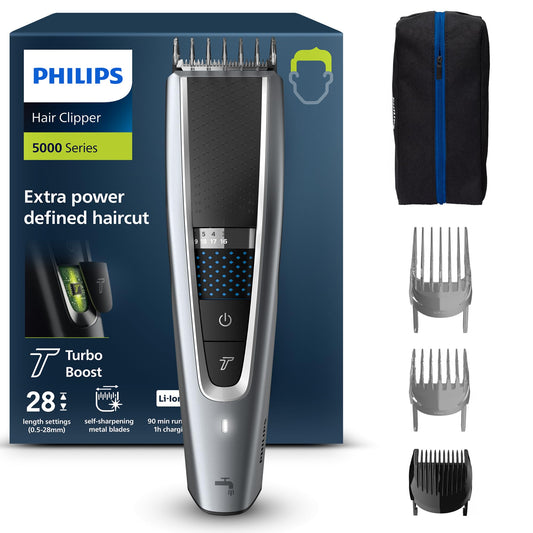 Philips HC5630/15 hair clipper Series 5000 with 28 length settings, 3 comb attachments and Turbo mode