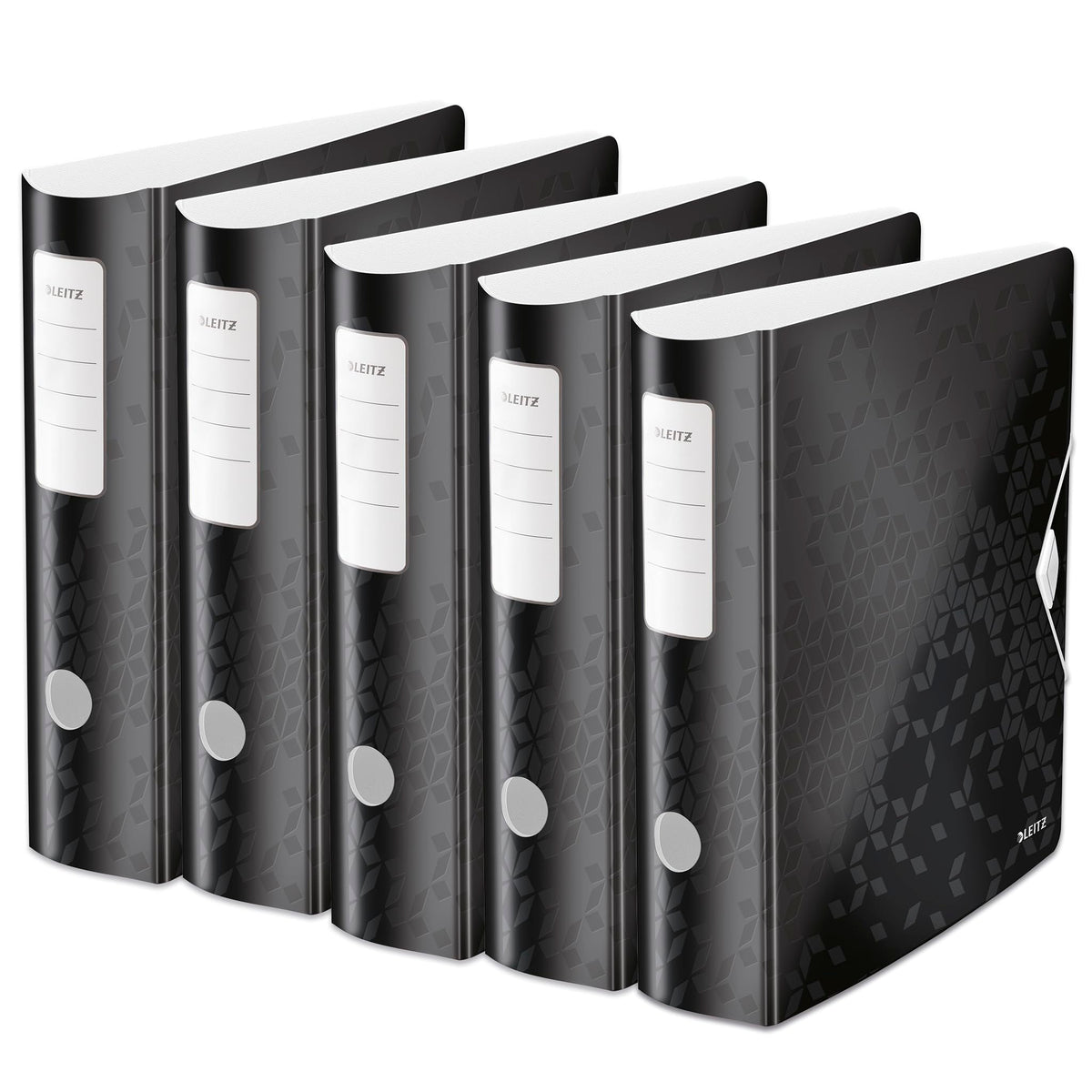 Leitz quality folder 180° Active WOW, pack of 5, A4, wide, rounded spine, 8.2 cm wide, elastic band closure, light polyfoam, plastic folder, WOW series, black, 11060095 - 11060095-5
