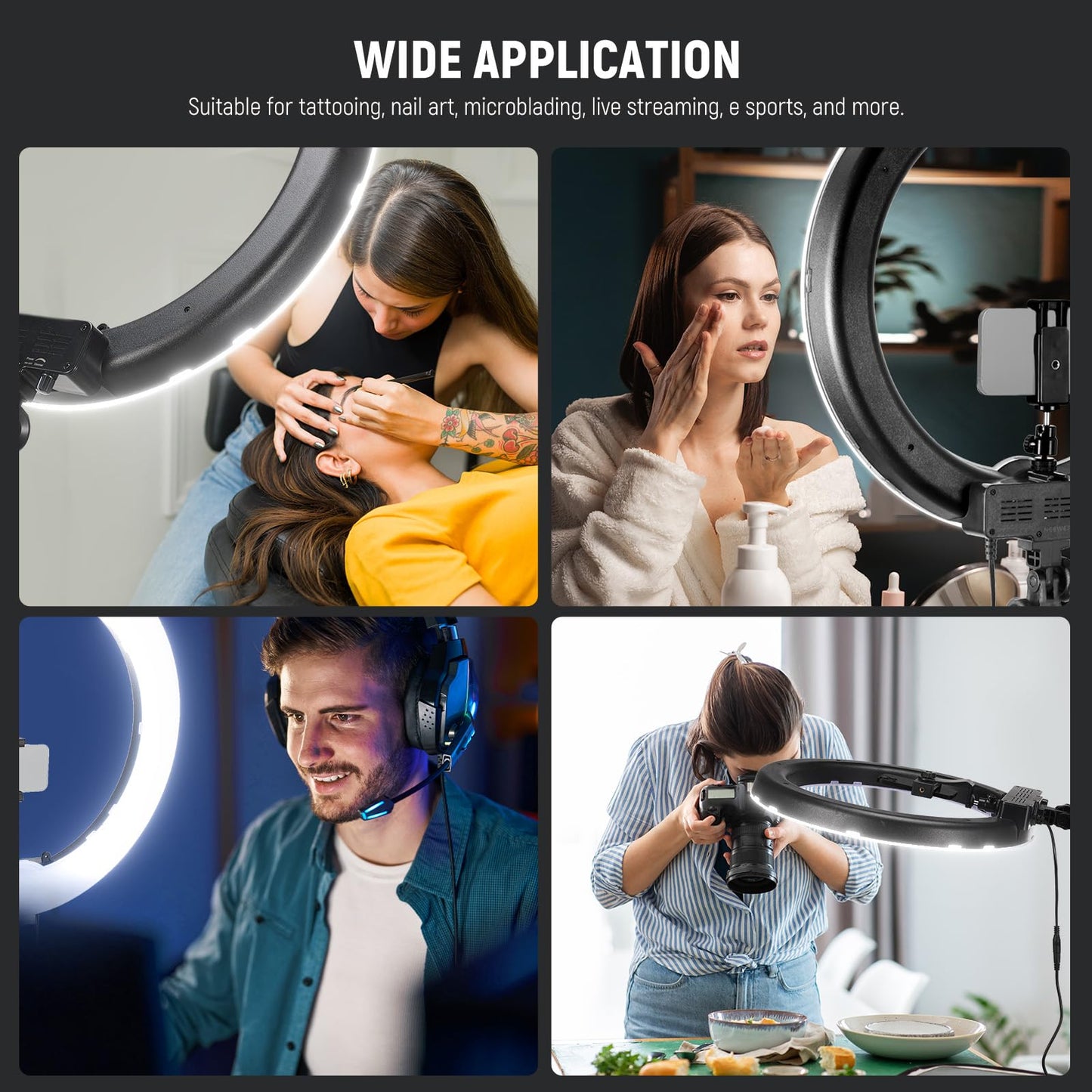 NEEWER ring light with tripod set: 18 inches/45cm outdoor 55W 5600K dimmable LED ring light with Bluetooth remote control for cell phone/camera for YouTube TikTok self portrait photo, tattoo artists, make-up, salons - RL-18