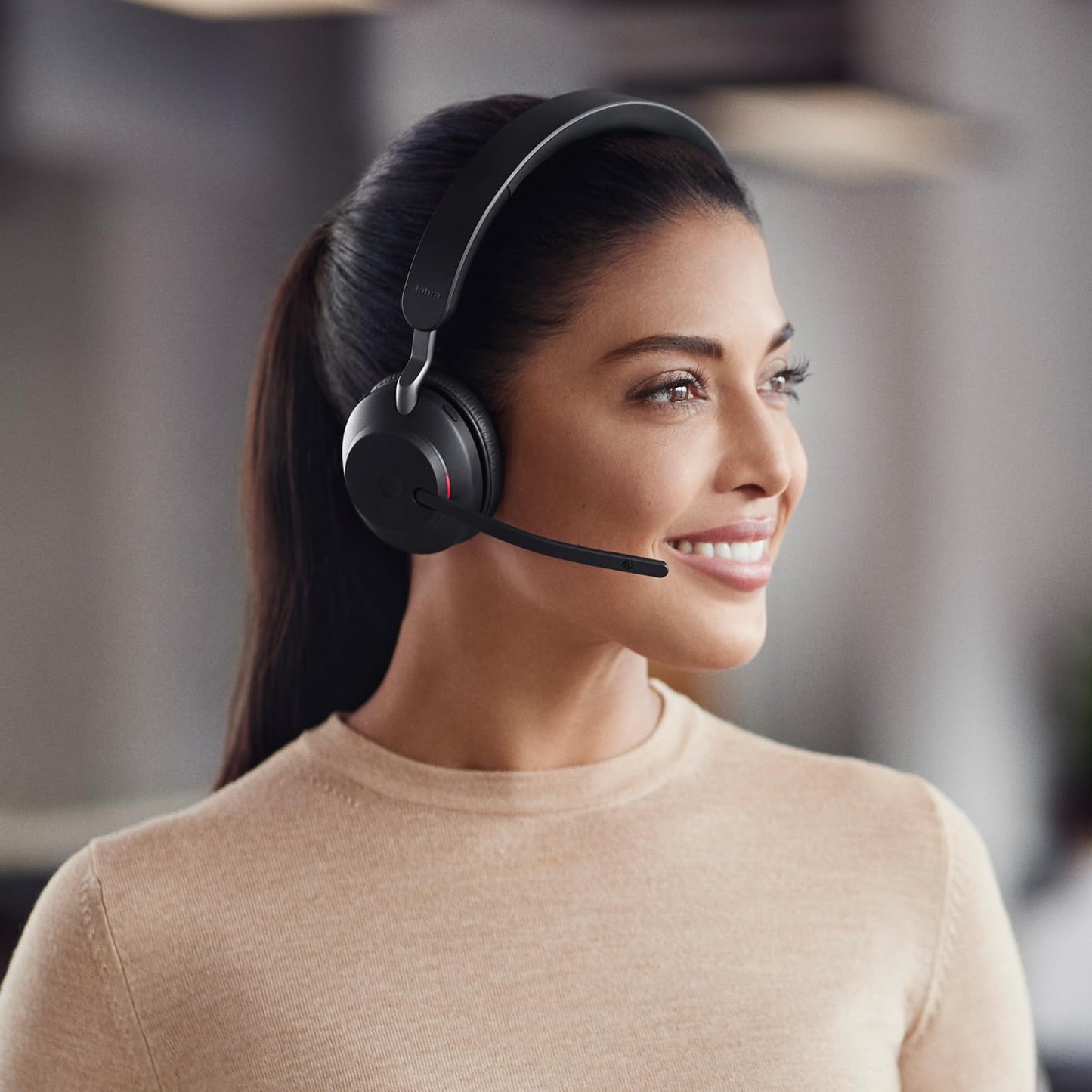 Jabra Evolve2 65 Wireless PC Headset with Charging Dock - Noise Canceling Microsoft Teams Certified Stereo Headphones with Long-Lasting Battery - USB-C Bluetooth Adapter - Black - 26599-999-889