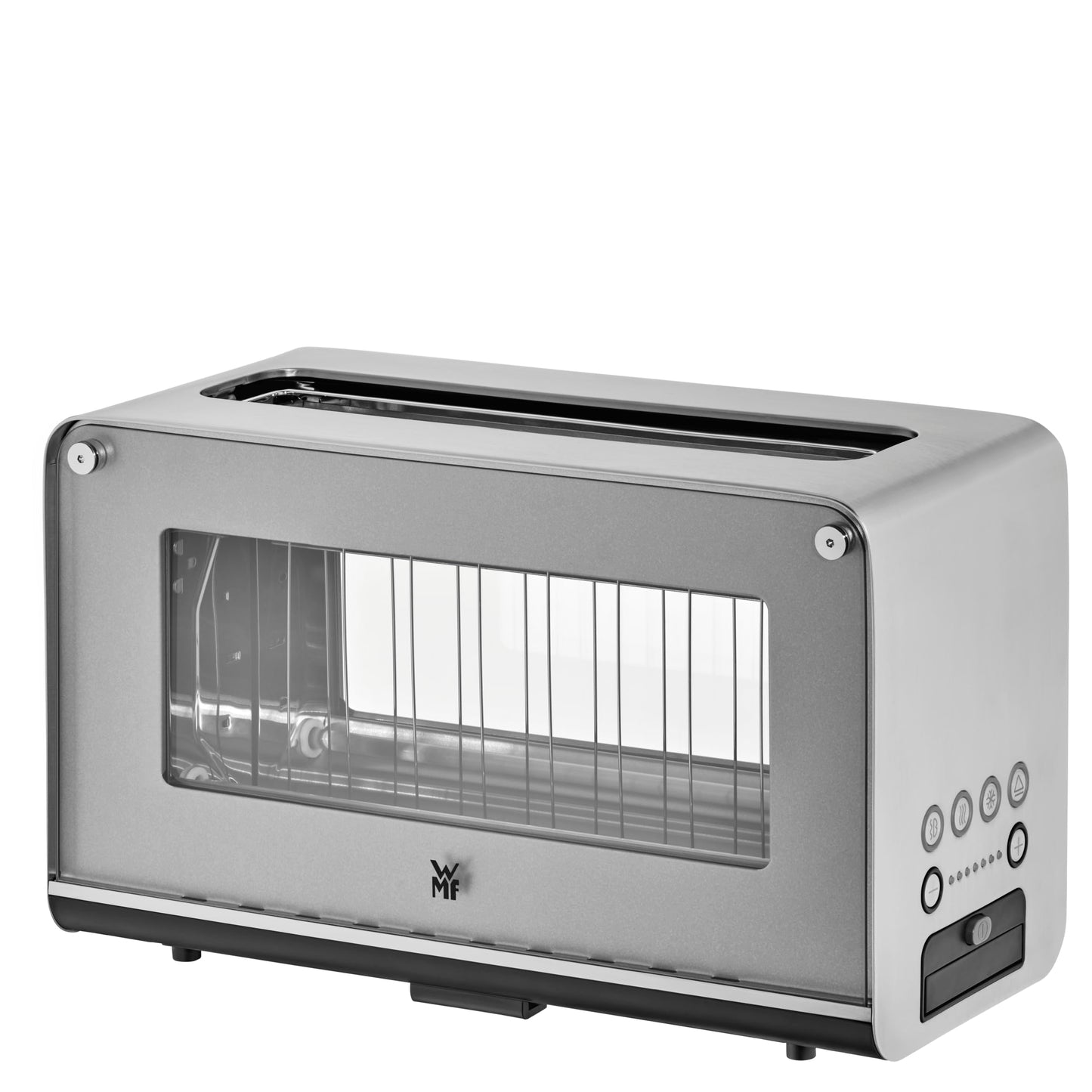 WMF Lono toaster glass with bread roll attachment, for 2 slices, XXL toast, warm-up function, 7 browning levels, matt stainless steel - 414140011