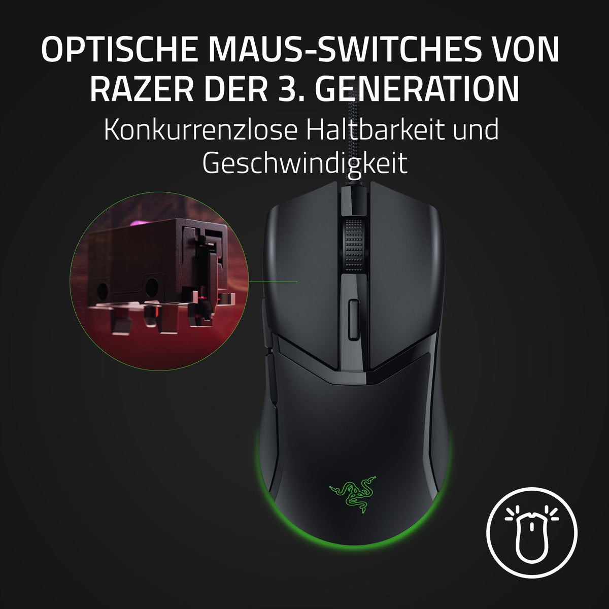 Razer Cobra - Lightweight wired gaming mouse with Chroma RGB (Ultra-light 57 g, 3rd Gen optical mouse switches, Chroma lighting with underglow, precise sensor adjustments) Black - RZ01-04650100-R3M1