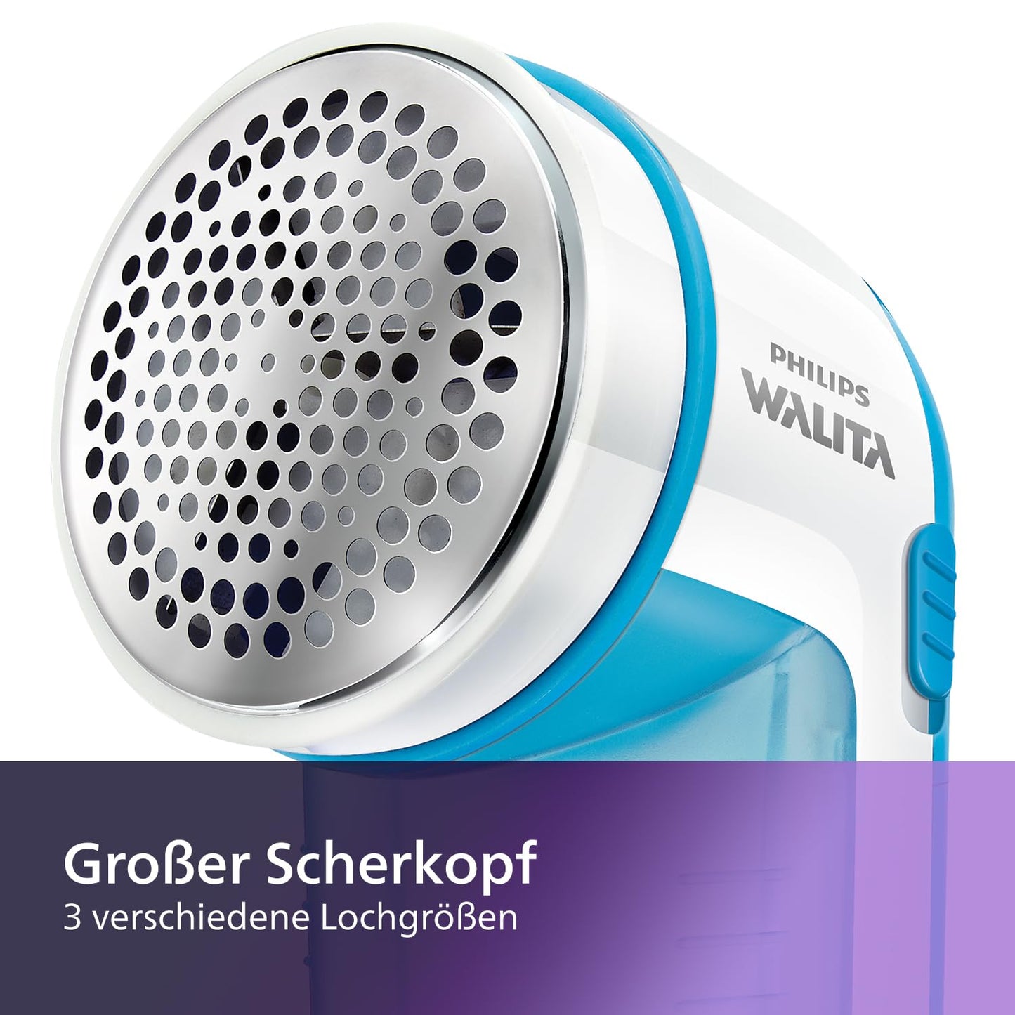 Philips lint shaver - lint remover for clothing, suitable for all textiles, 2 height settings, battery operated (2x AA batteries included), blue (GC026/00)