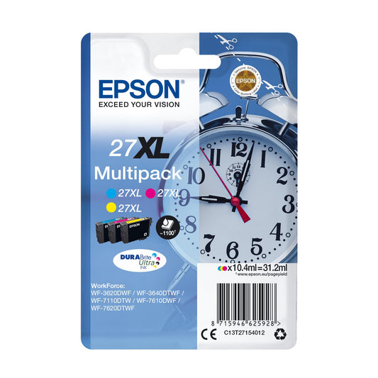 Epson Ink T2715, 27 Original Combo Pack Cyan, Yellow, Magenta C13T27154012, Multipack, XL