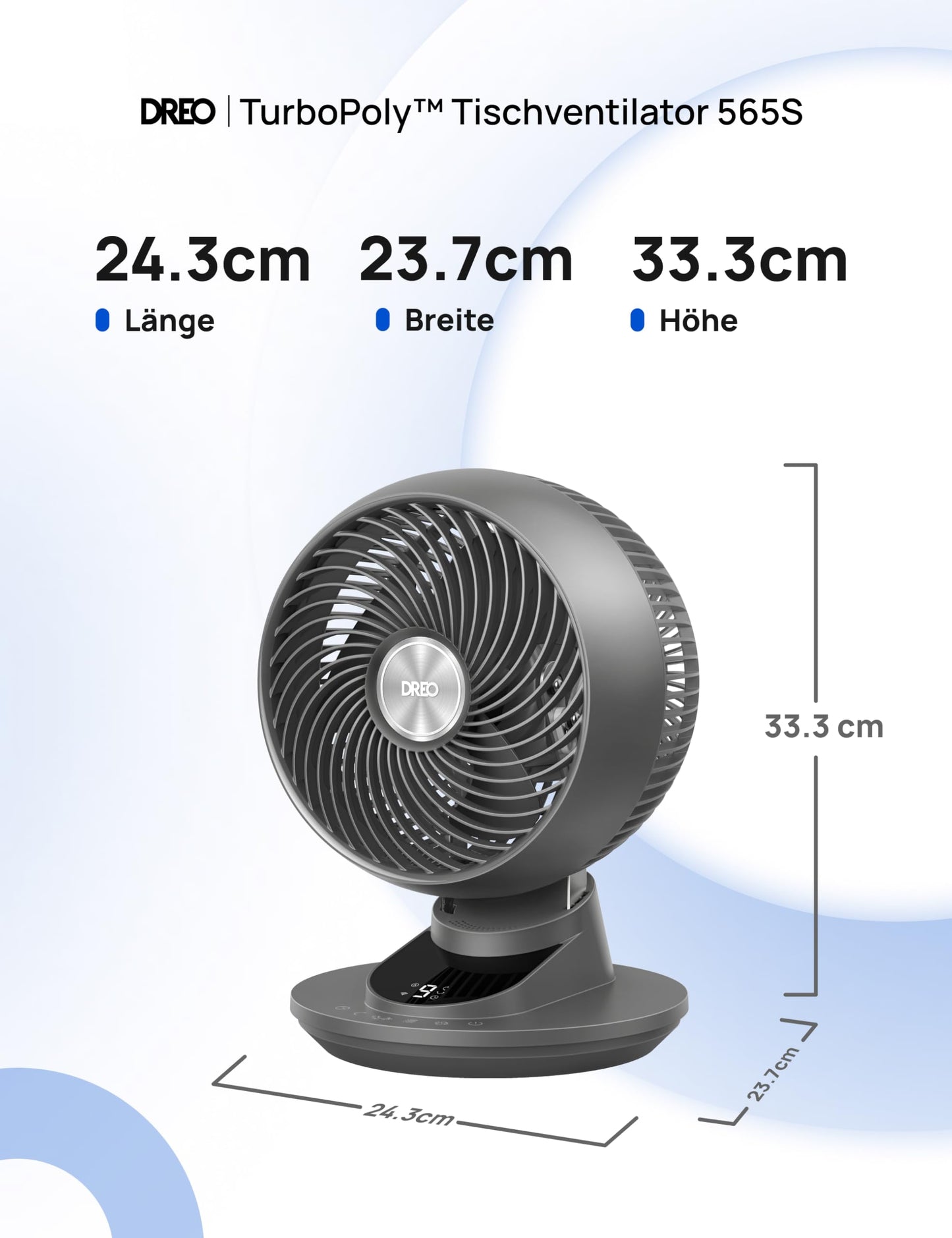 DREO 3D table fan, very quiet 22 dB, small fan with remote control, 8.8 m/s strong airflow, 90° oscillation, app & voice control, 9 levels, 8/12h timer for bedroom & office - DR-HAF008