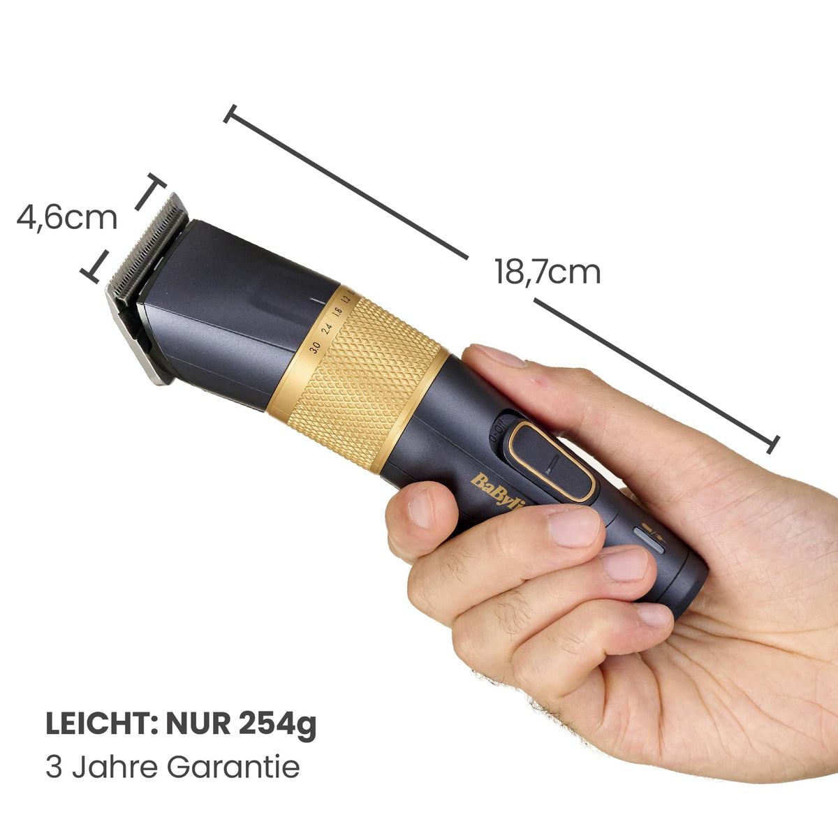 BaByliss Lithium Performance Hair Clipper – Cordless professional performance, 45 length settings (0.6–28 mm), lithium battery, dark blue/gold, E986E