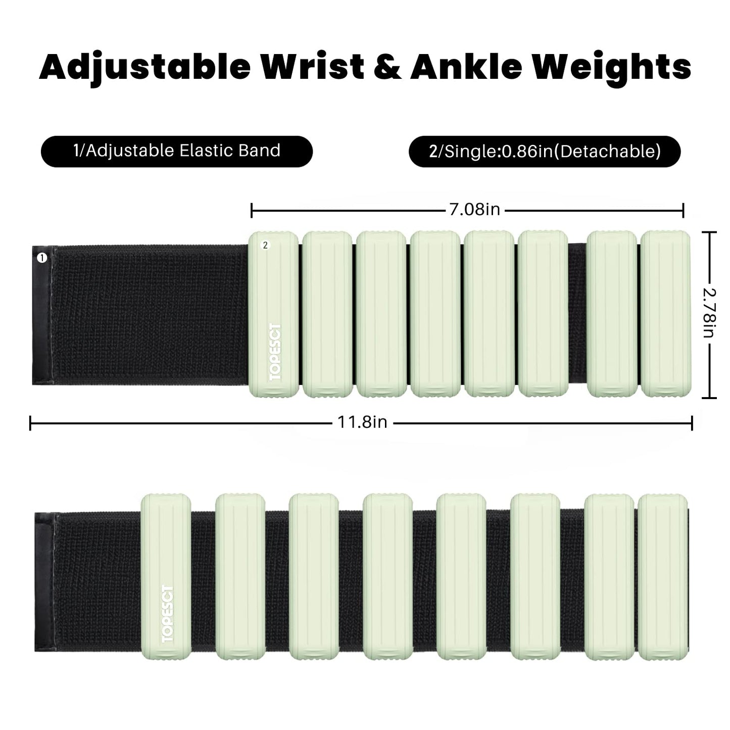 TOPESCT Adjustable Wrist Weights - Set of 2 (0.5kg each) | Portable Wrist and Ankle Weights Bracelet for Yoga, Dance, Barre, Pilates, Cardio, Aerobics, Walking (Olive Green) - WW001