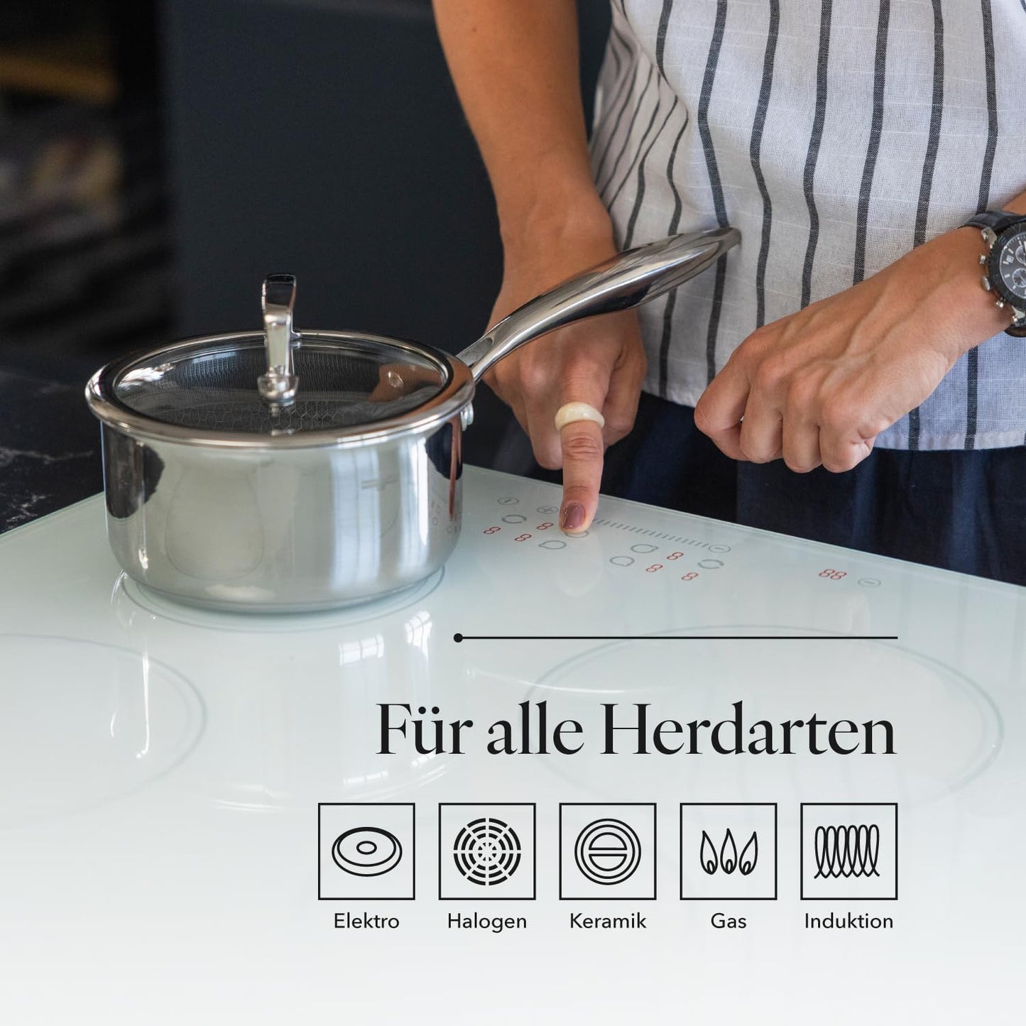 FLORINA stainless steel saucepan with glass lid ARISTO 16 cm 1L | Non-stick coating with honeycomb effect | Saucepan for all types of stoves | Heat-resistant lid | Can be used in the oven - 5R0025
