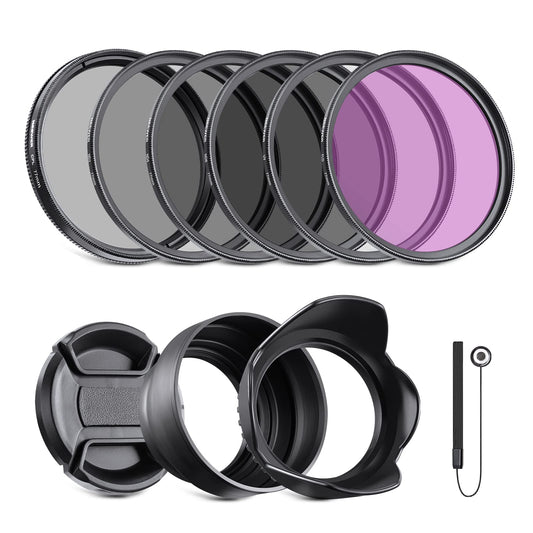 NEEWER 77mm ND Filter Kit and Lens Accessories, ND2 ND4 ND8 UV FLD CPL (Circular Polarizing) Filter Set with Lens Cap/Tulip Lens Hood - 10101725