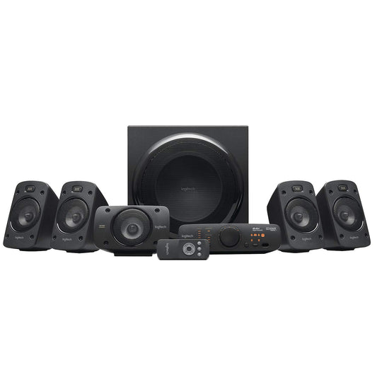 Sistem de sunet Logitech Z906 5.1, difuzoare cu sunet surround de 1000 W, THX, intrări audio multiple, telecomandă, priză UE, PC/PS4/Xbox/sistem stereo/TV/smartphone/tabletă - negru - 980-000468
