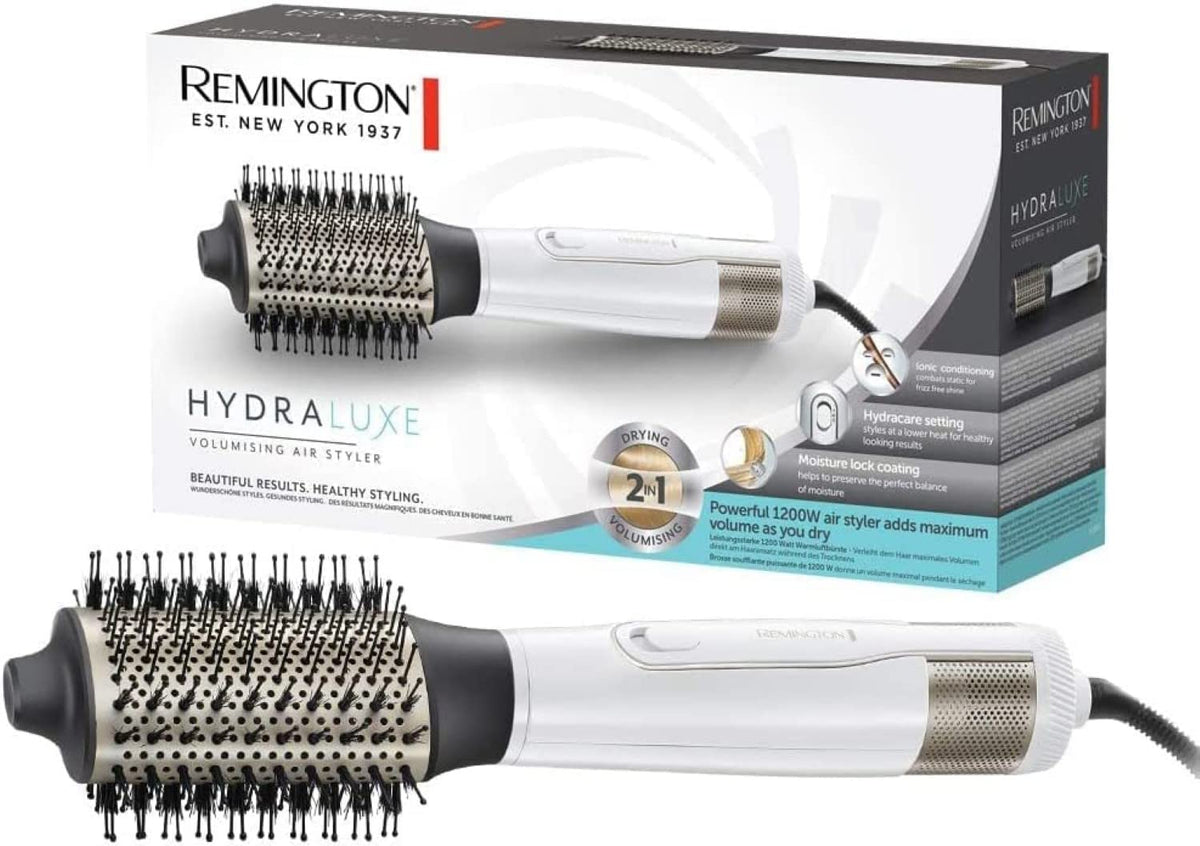 Remington Hydraluxe 2in1 Hot Air Brush: Hair Dryer & Volume Brush (1200 Watts, Hydracare Technology, moisture-retaining ceramic coating, 3 heat/2 separate fan settings) AS8901