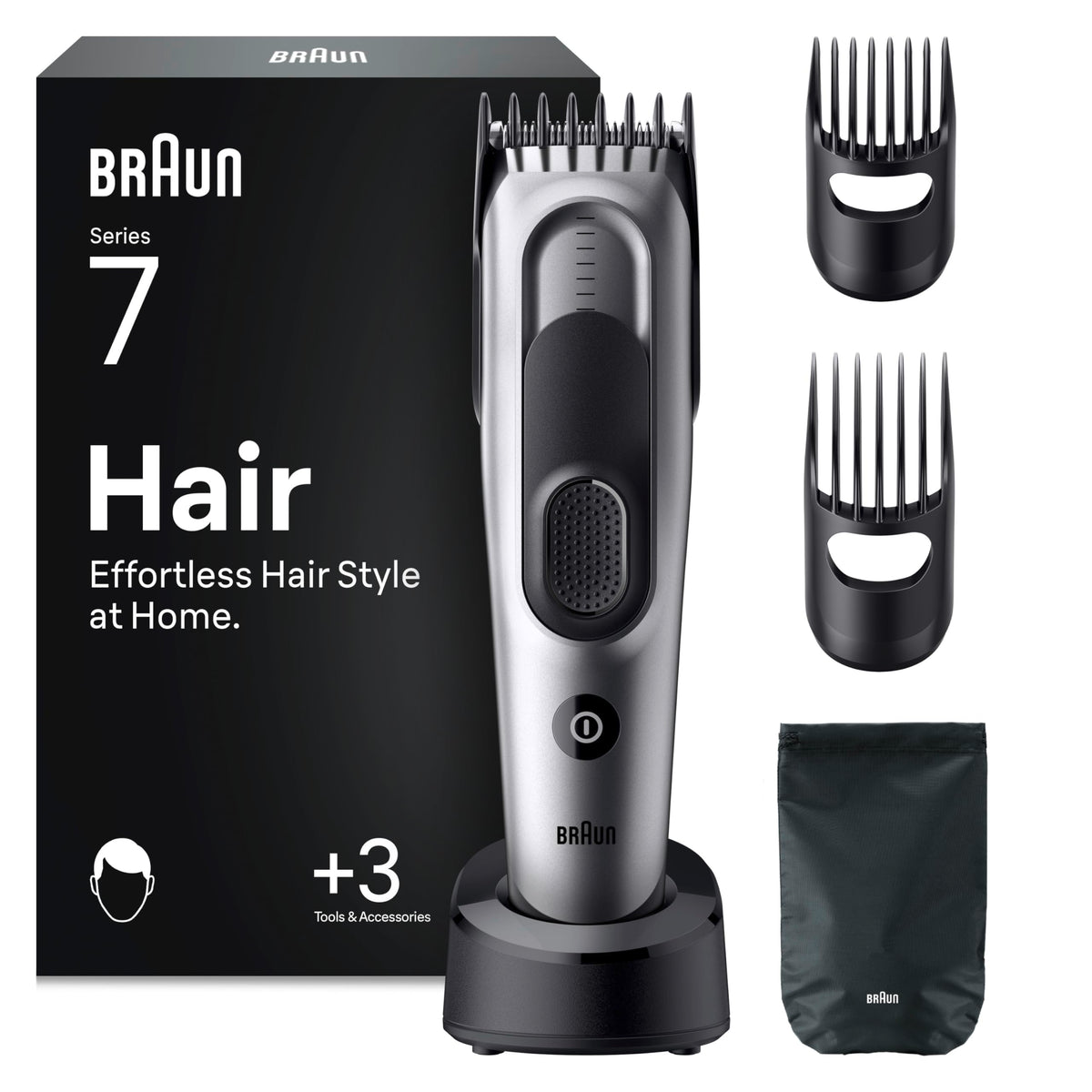 Braun Hair Clipper Series 7, Hair Clipper for Men, HC7590, Gray