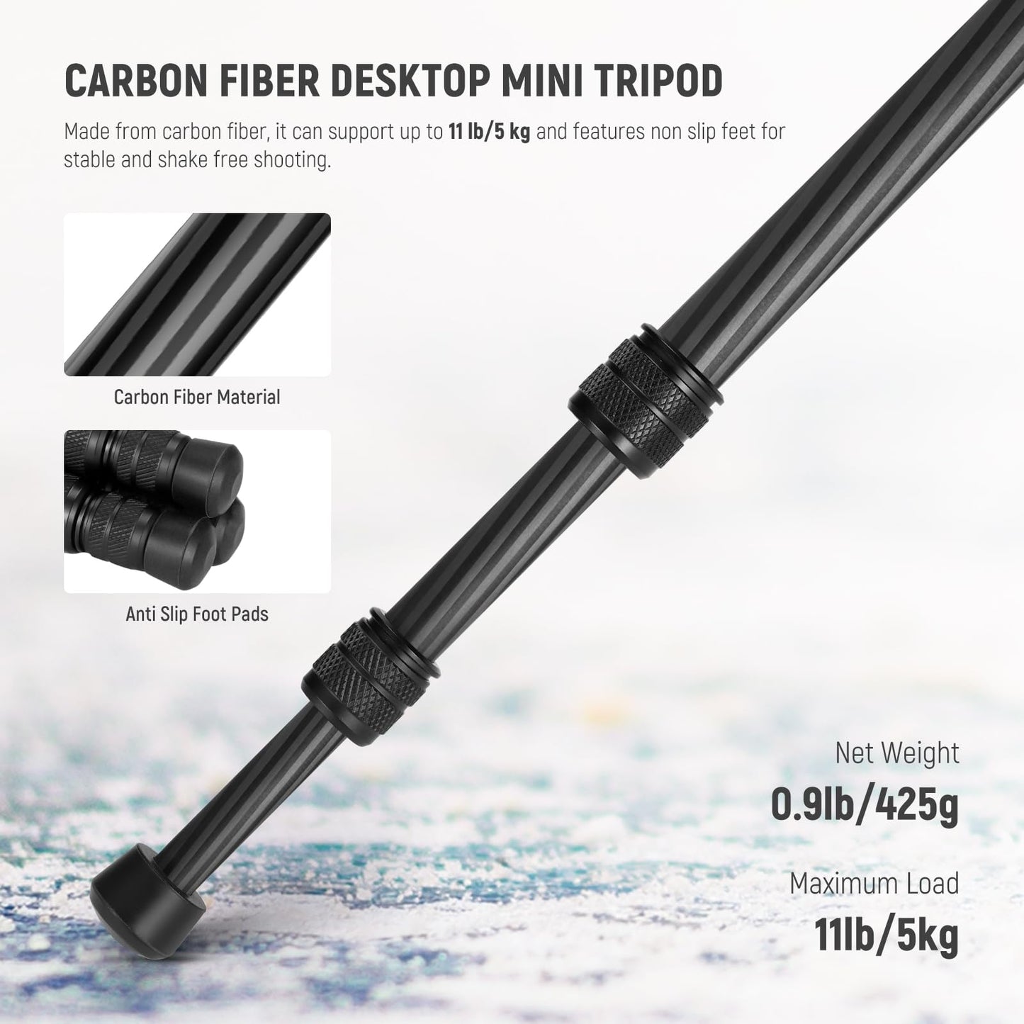 NEEWER TP09 Carbon Fiber Mini Tripod, 20" Table Tripod with 360° Ball Head, Phone Holder, Remote Control, Lightweight Compact Travel Tripod for DSLR Camera Video Camcorder, Phone, Max. Load 11lbs